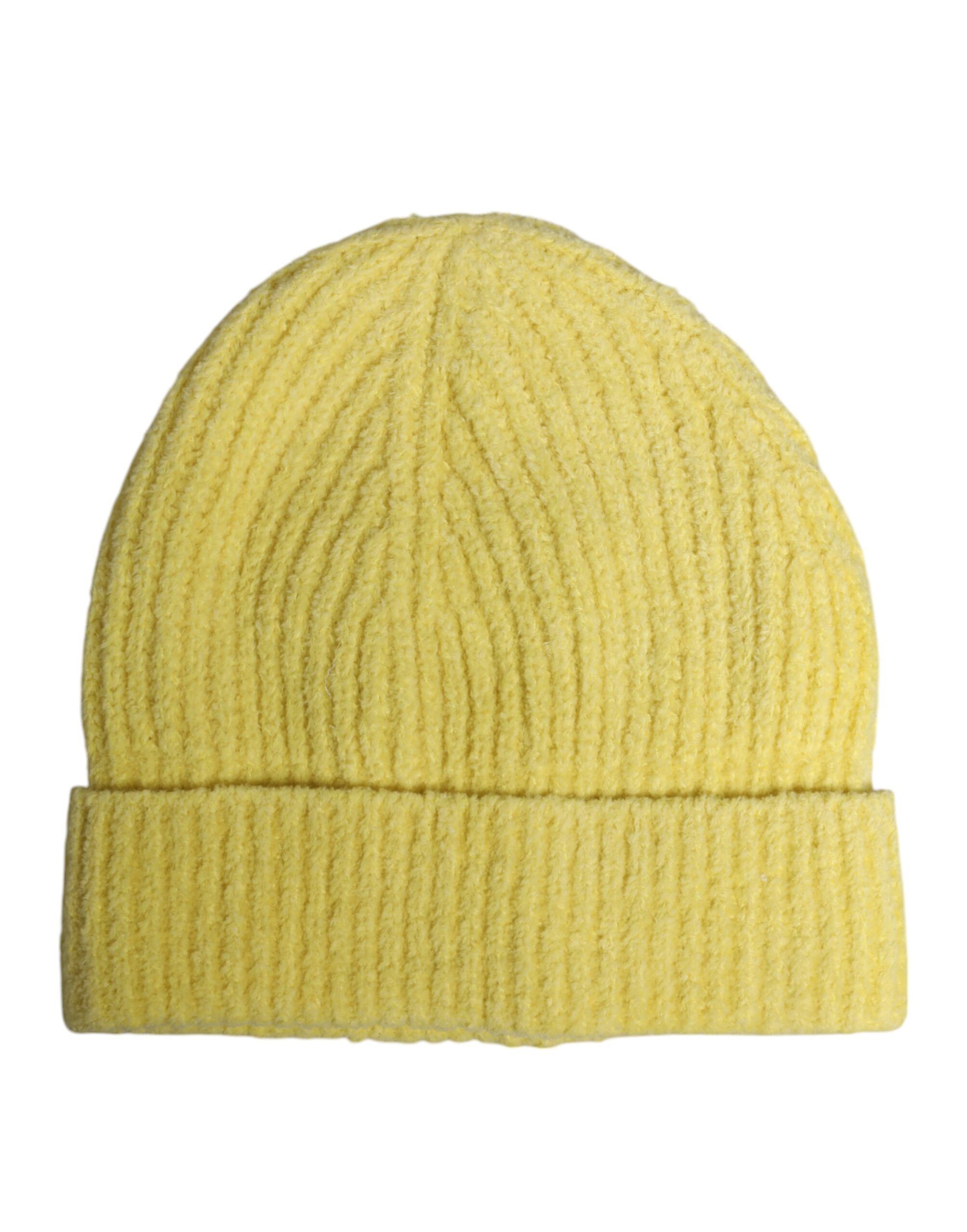 Dolce & Gabbana Yellow Cotton Knitted Winter Beanie Men's Hat Size ONE SIZE - 1 Thumbnail