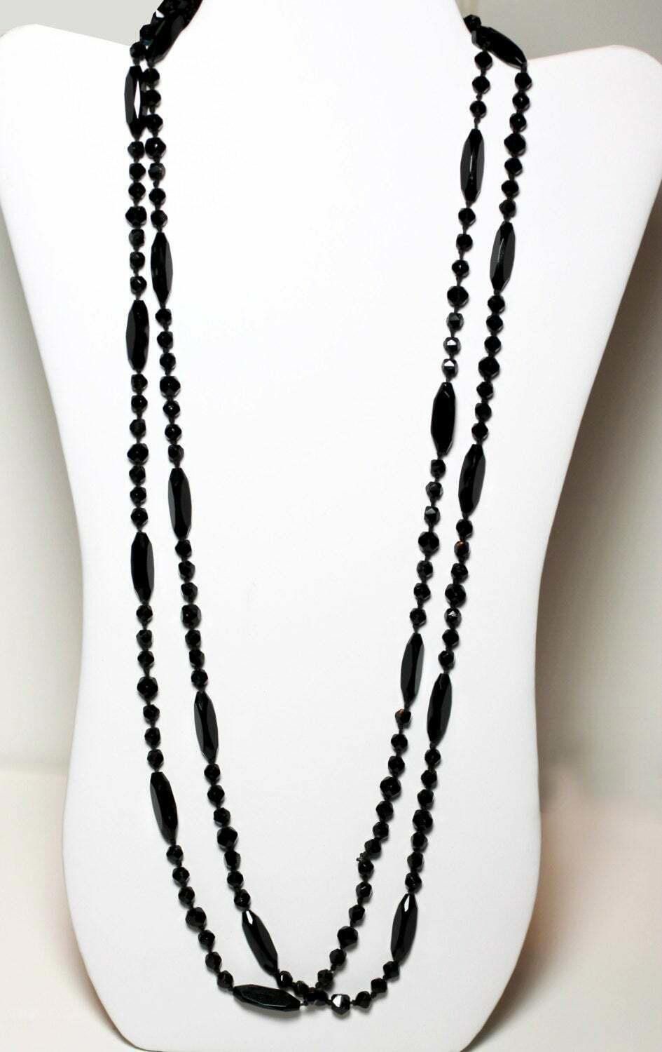Designer Victorian Faceted Jet Bead Flapper Necklace Size ONE SIZE - 1 Thumbnail