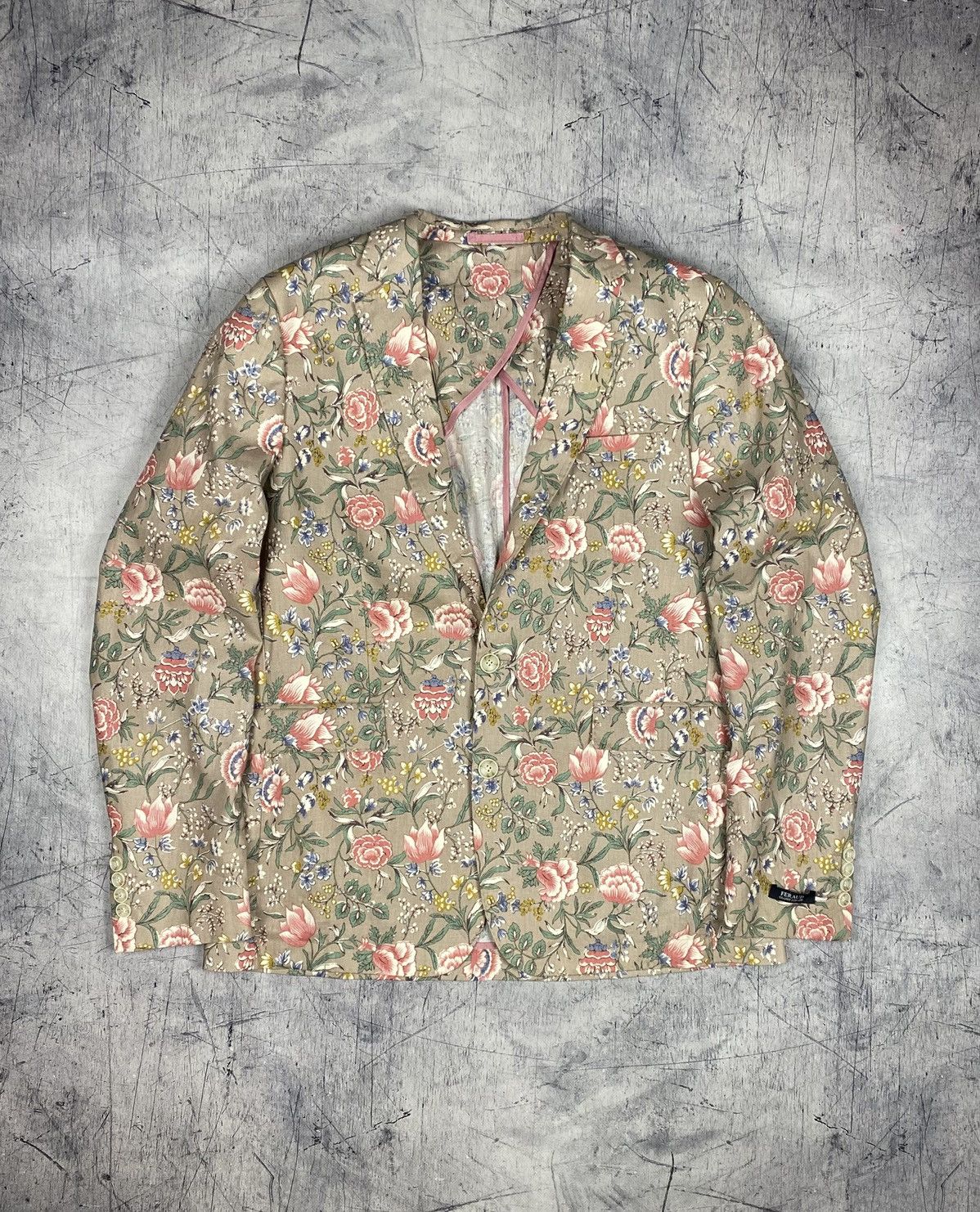 Gianni Feraud Gianni Feraud Mens Floral Linen Blend Blazer Jacket Cream Size 44R - 3 Thumbnail