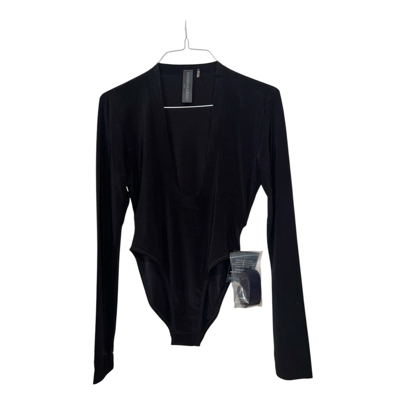 Norma Kamali Norma Kamali Long Sleeve Deep U Neck Bodysuit Black Size S/ Size S / US 4 / IT 40 - 4 Thumbnail