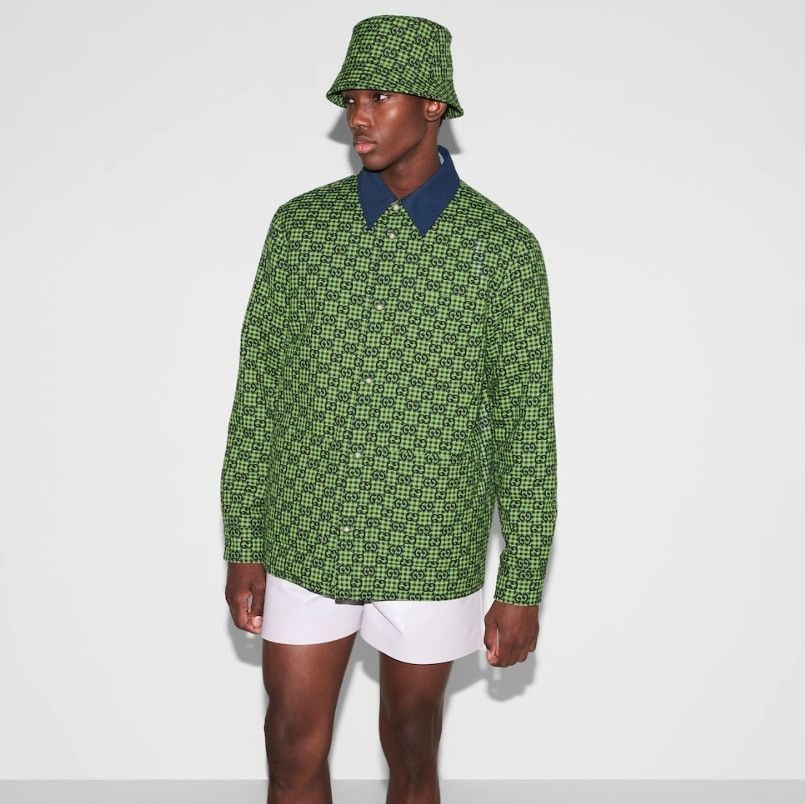 Gucci o1la5ras0426 GG Gingham Cotton Wool Jacket in Green/Blue Size US M / EU 48-50 / 2 - 3 Thumbnail