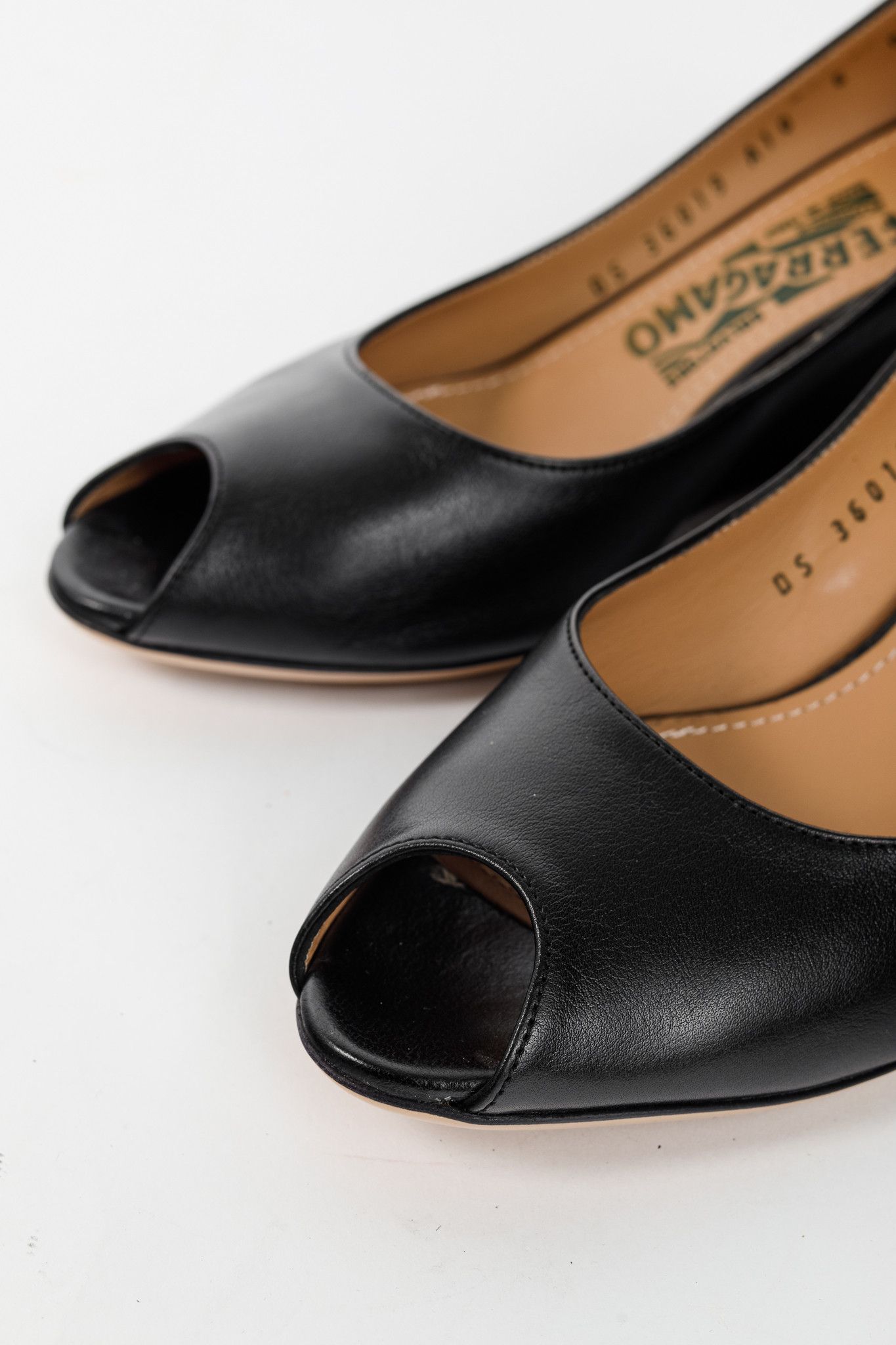 Salvatore Ferragamo Salvatore Ferragamo Pearlette Black Peep-Toe Wedge Heels Size US 6 / IT 36 - 7 Thumbnail