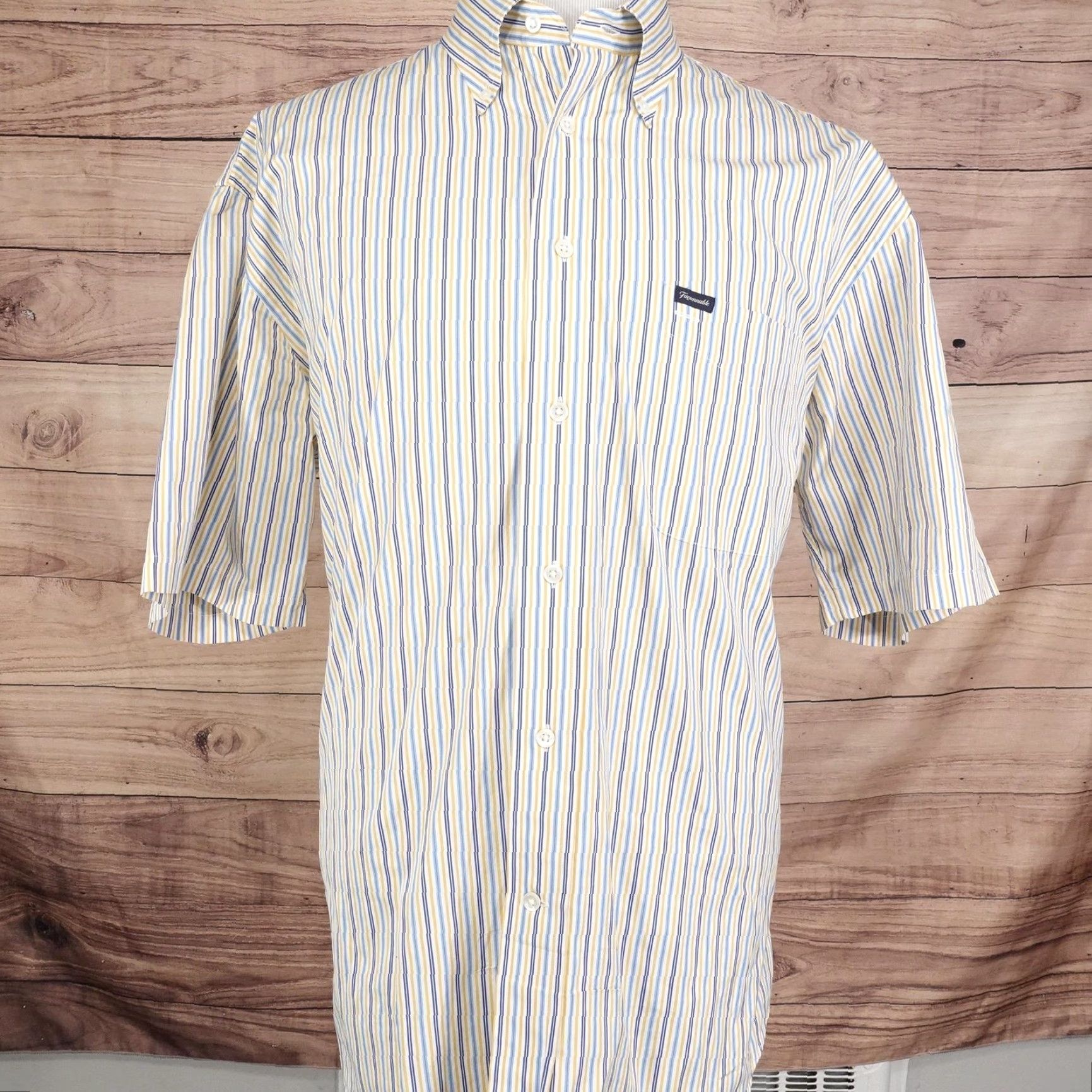 Faconnable Faconnable Shirt XL Yellow Striped Button Down Short Sleeve Casual Mens Size US XL / EU 56 / 4 - 4 Thumbnail