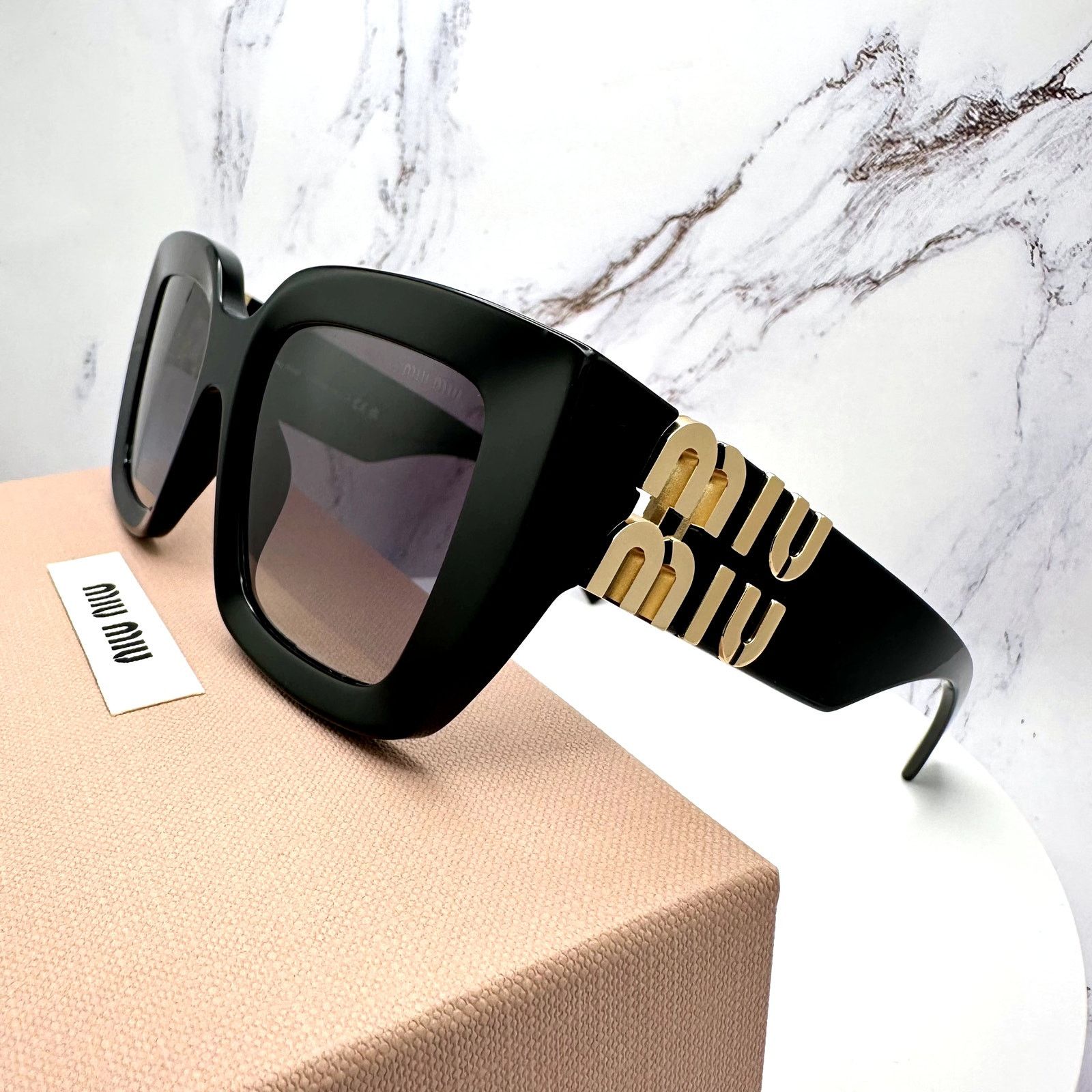 Miu Miu New MIU MIU Sunglasses Black Square Gold Metal Authentic Size ONE SIZE - 17 Thumbnail