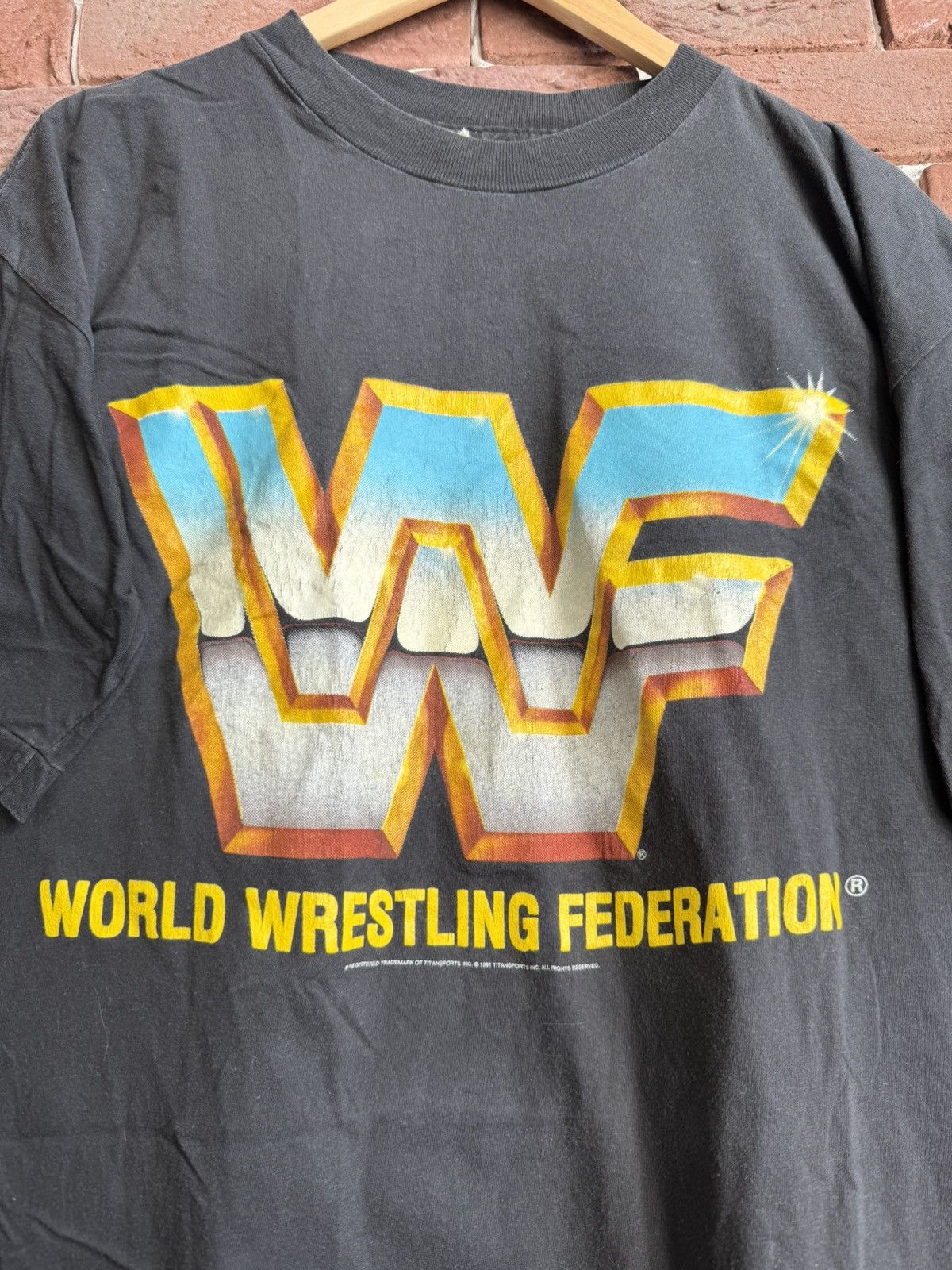 WWE Vintage 90s 1991 WWF LOGO Wrestling Grail WWE Black L Size US XL / EU 56 / 4 - 3 Thumbnail