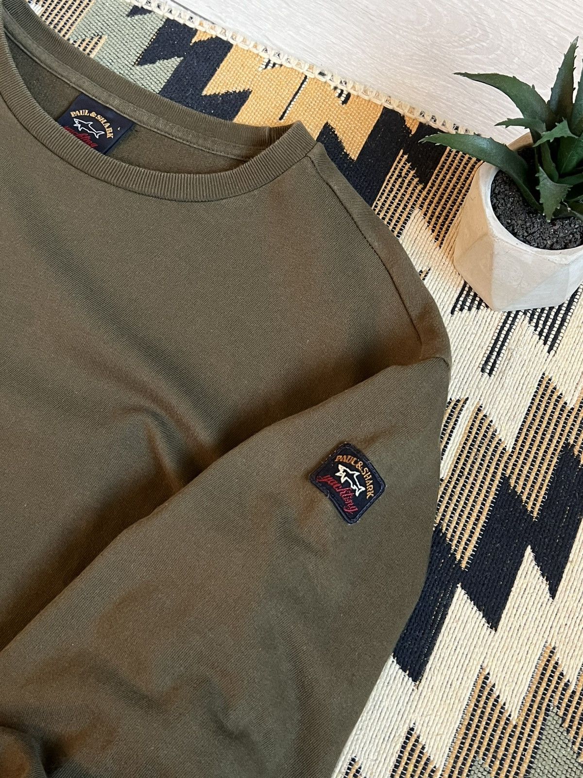 Paul & Shark × Vintage Paul & Shark Yachting Vintage Khaki Sweatshirt Size US L / EU 52-54 / 3 - 8 Thumbnail