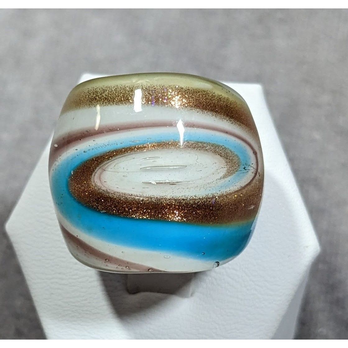 Other Lampwork Glass White Blue And Gold Tone Ring Size 7 Size ONE SIZE - 6 Thumbnail