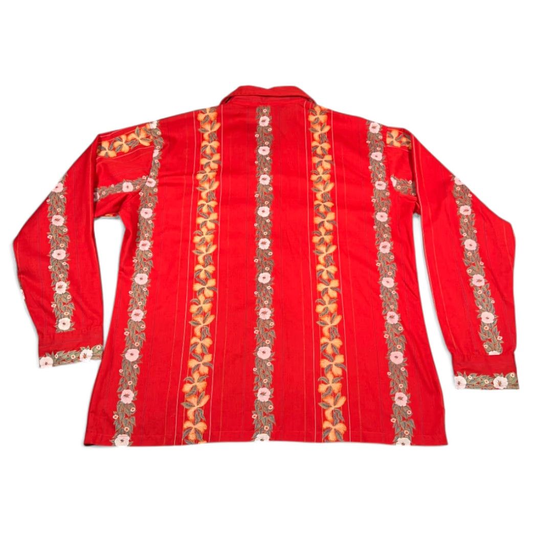 Vintage VINTAGE Ego Bond Street Shirt Adult XL Red Floral Striped 70s Button-Up Long Sleeve Casual Mens Size US XL / EU 56 / 4 - 3 Thumbnail