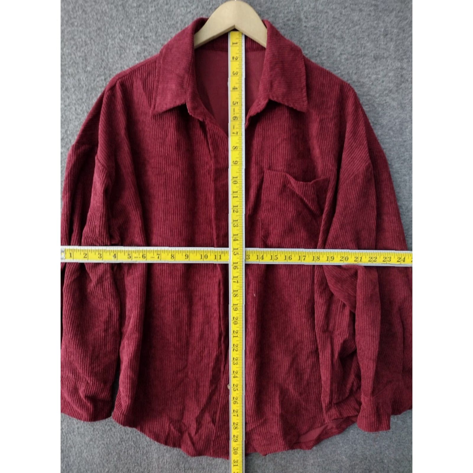Vintage Red Wine Corduroy Button-Up Shirt Collared, 100% Cotton, M, Women, Long Sleeve, Solid, Vintage No, Casual, Lightweight Heavyweight? Size M / US 6-8 / IT 42-44 - 4 Thumbnail