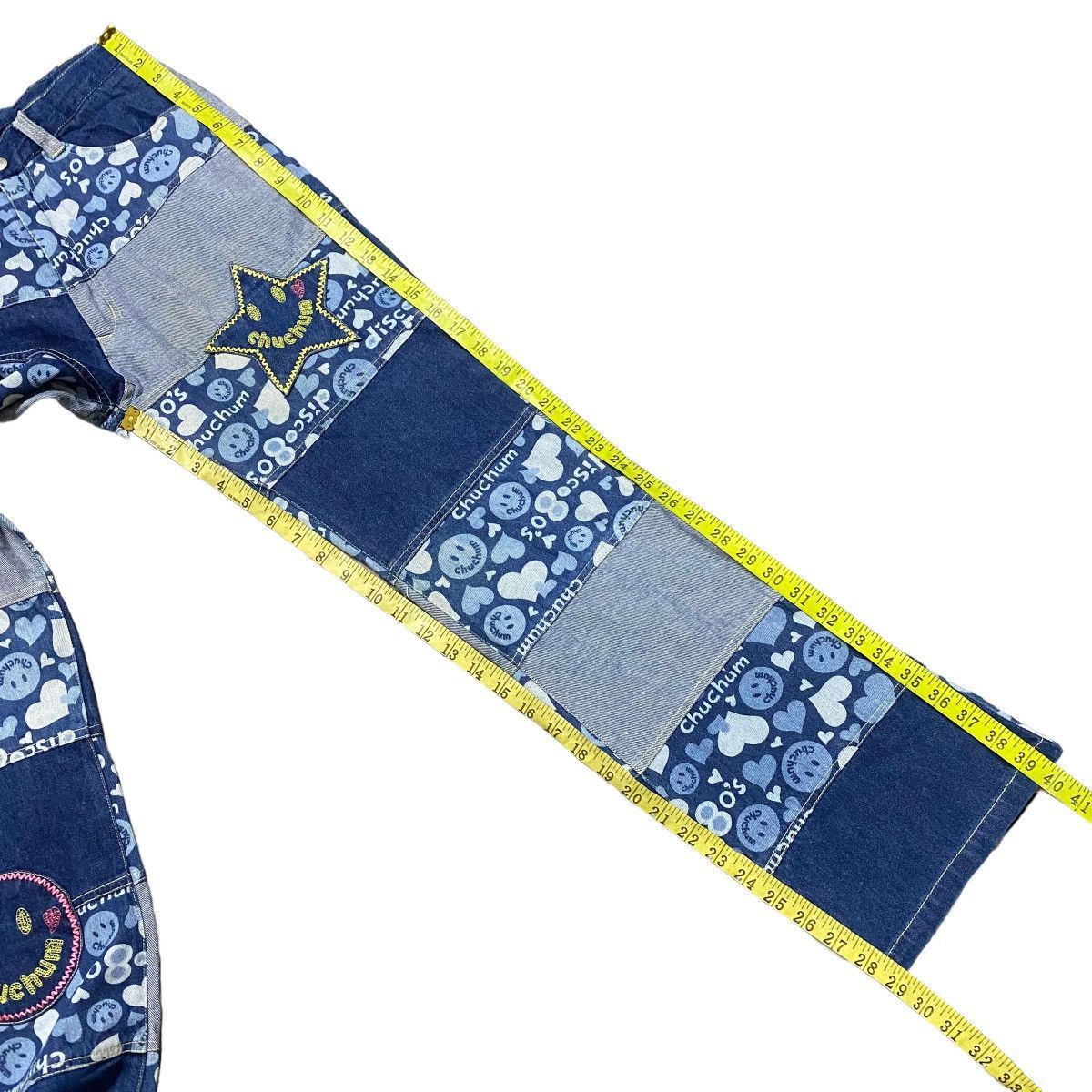 Hysteric Glamour Chuchum Smiley Hippie Denim Patchwork Flare Pants Size 26" / US 2 / IT 38 - 17 Thumbnail