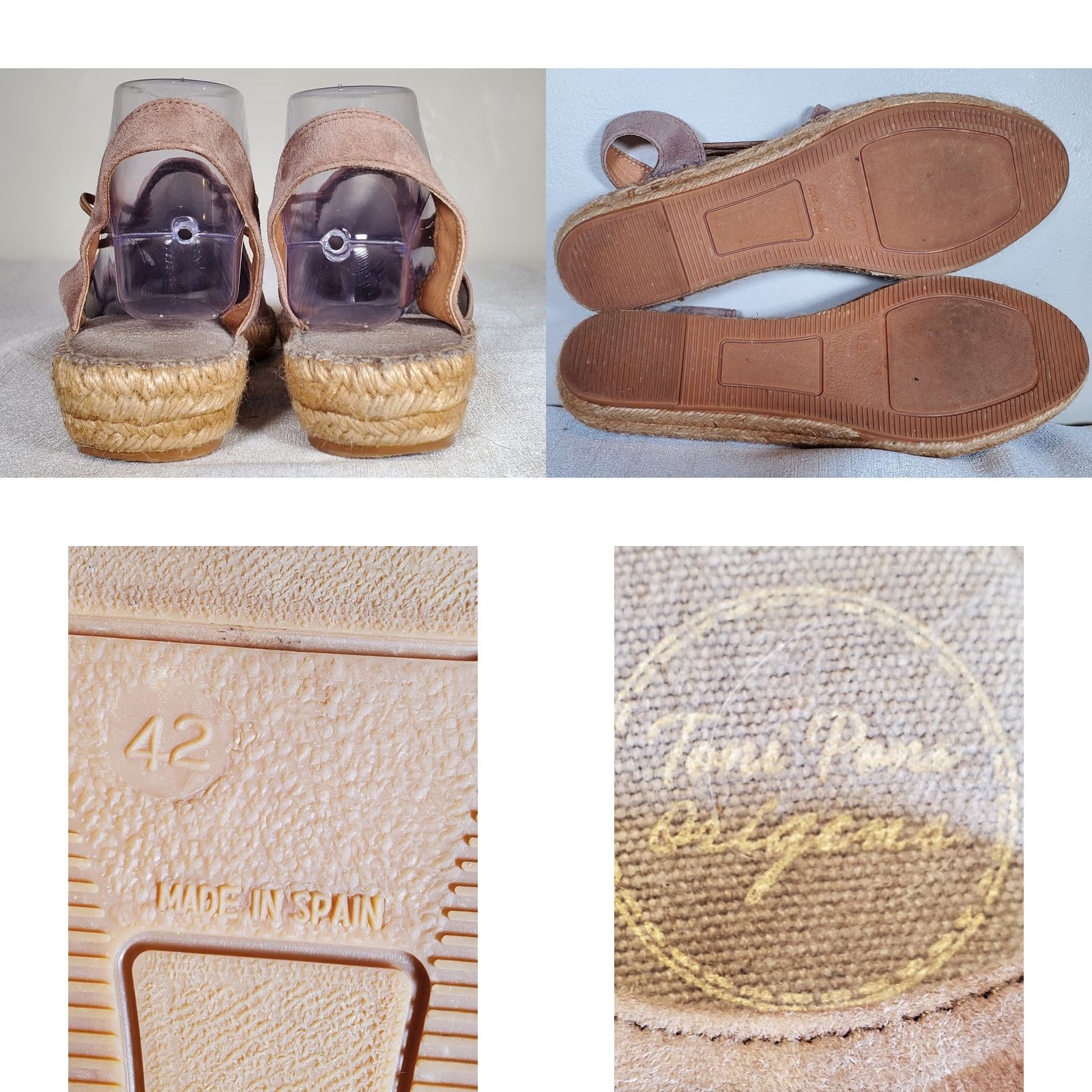 Vintage Toni Pons NURIA Espadrilles Taupe Suede Low Wedge Elastic Straps Women's US 11.5 EU 42 Shoes Size US 12 / IT 42 - 8 Thumbnail
