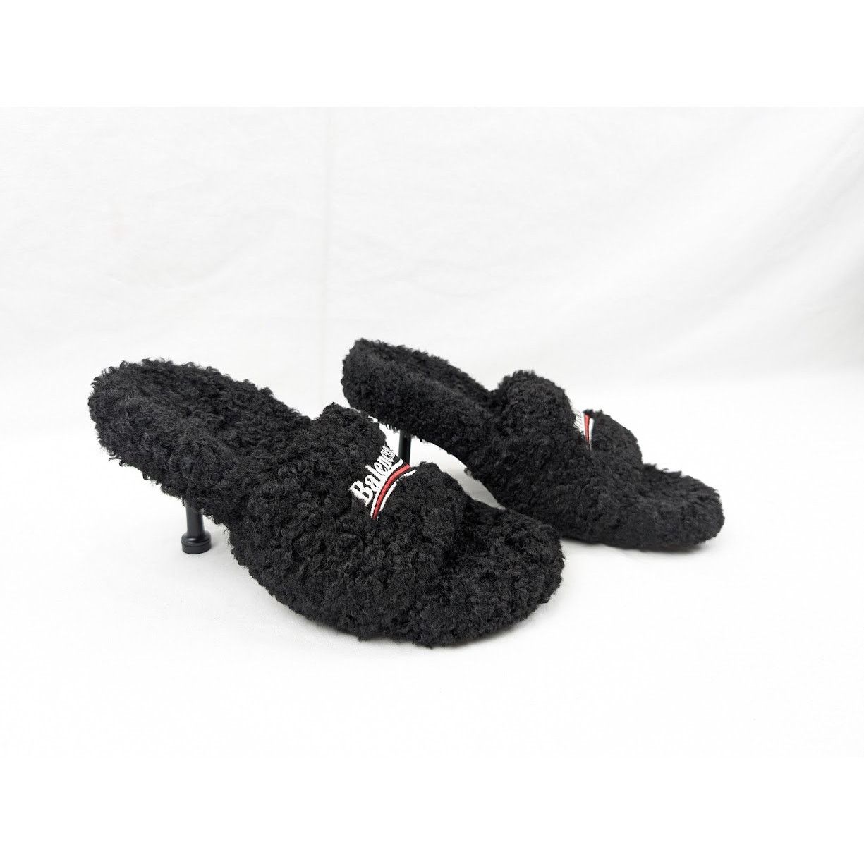 Balenciaga o1rshd1 Furry Sandals M80 in Black/White/Red Size US 10 / IT 40 - 13 Thumbnail