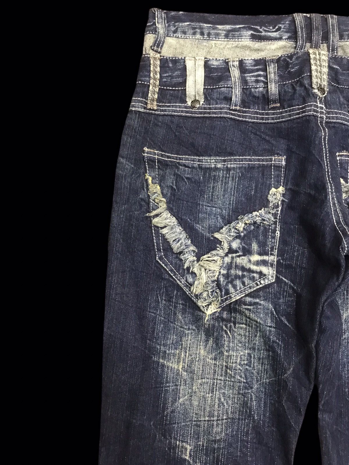 Japanese Brand 💥DOUBLE WAIST💥BLOW BY BLUE INDIGO CRAZY FADES DENIM F314 Size US 33 - 11 Thumbnail