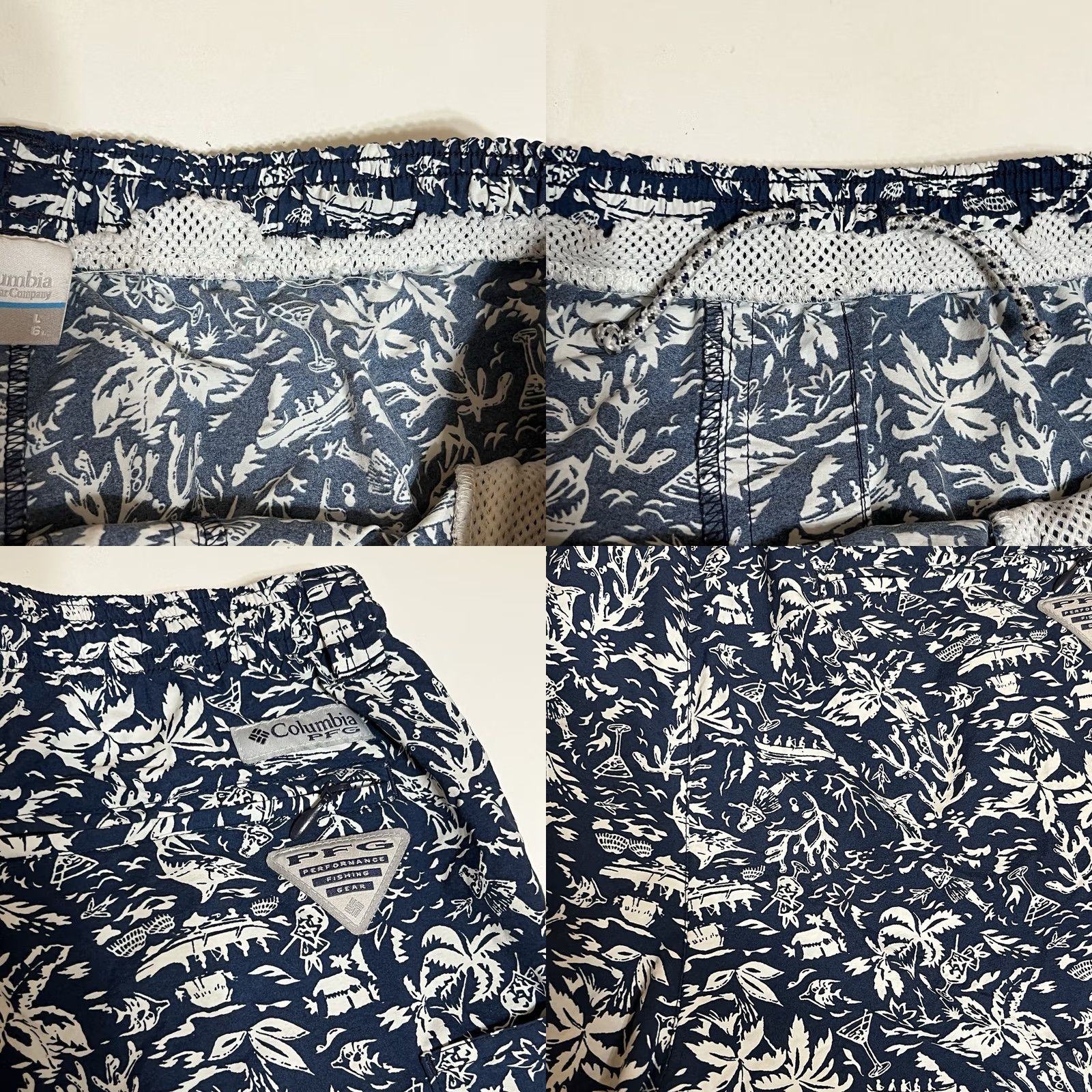 Vintage Columbia Trunks Mens Large Blue PFG Tropical Drawstring Elastic Waist Pockets Swimming Bottom Short Size US 33 - 8 Thumbnail