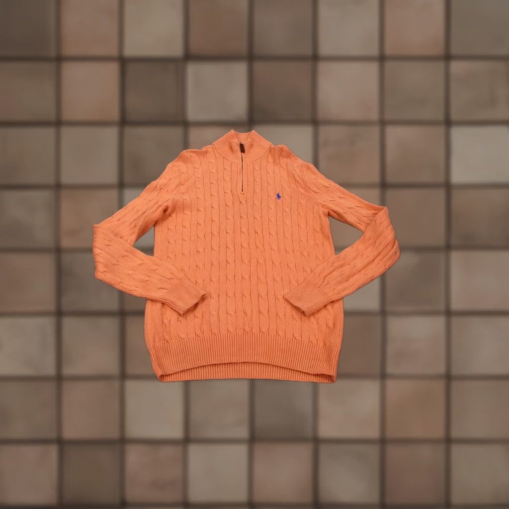 Polo Ralph Lauren Polo Ralph Lauren Sweater Mens S Orange Silk Pullover Fisherman Pony Cable Knit Henley Pullover 1/4 Zip Thermal Casual Size US S / EU 44-46 / 1 - 1 Thumbnail