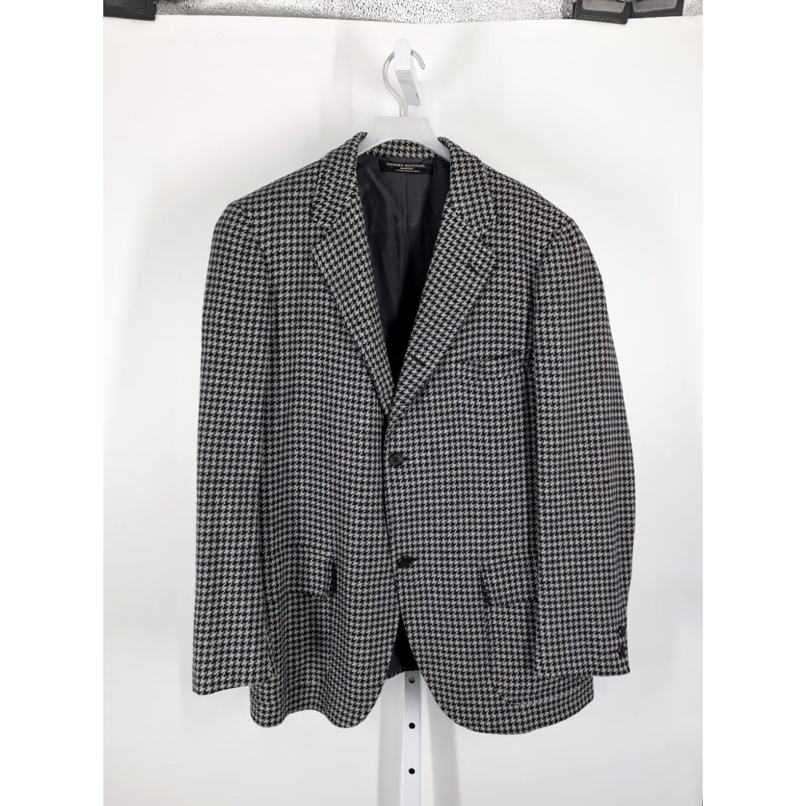 Brooks Brothers VINTAGE Brooks Brothers Blazer Men 40 Cashmere Tweed Houndstooth Unionmade US Blazer 3-Button 2-Button Navy Blue Size 40R - 3 Thumbnail
