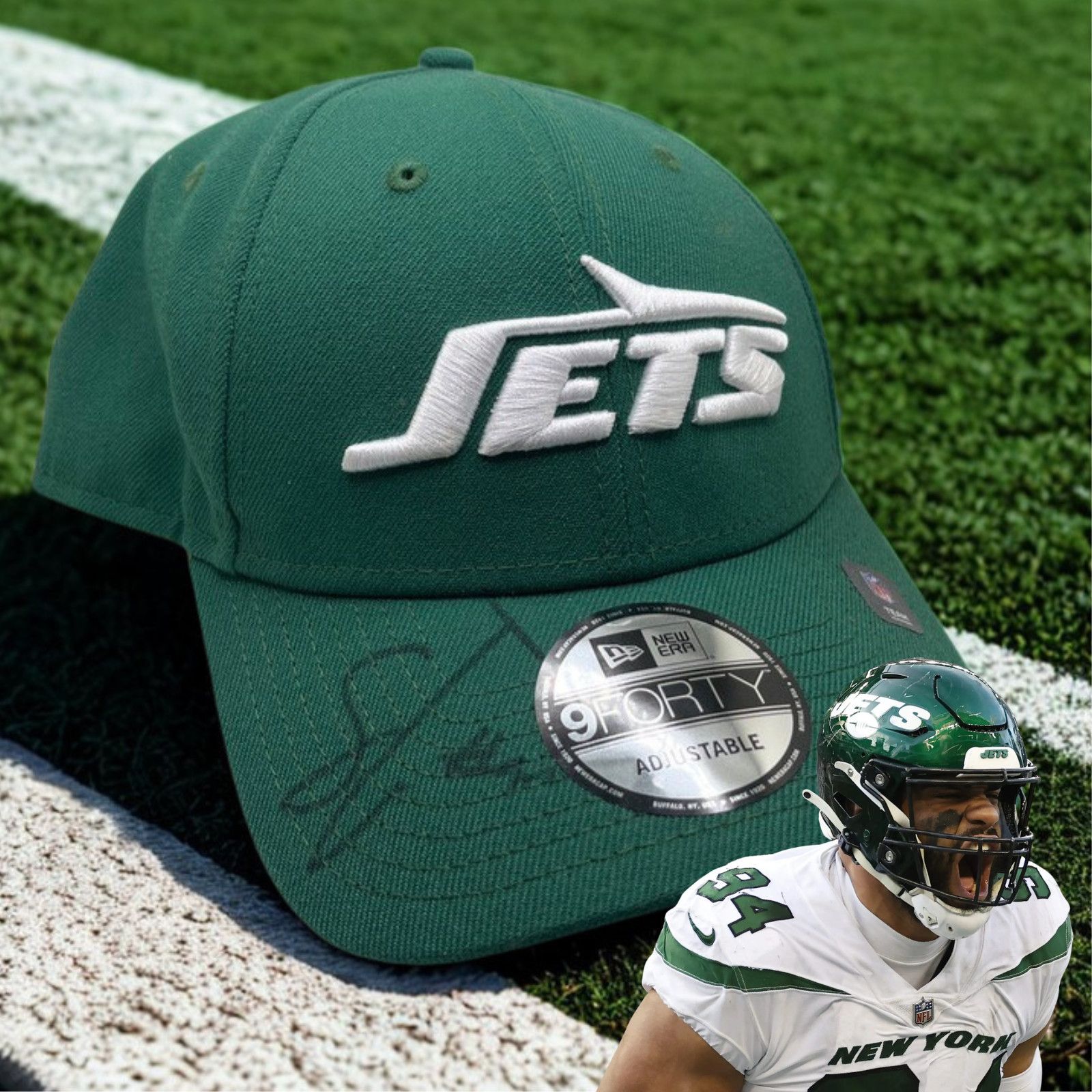 New Era New York Jets Solomon Thomas Signed New Era Strapback Hat Size ONE SIZE - 19 Thumbnail