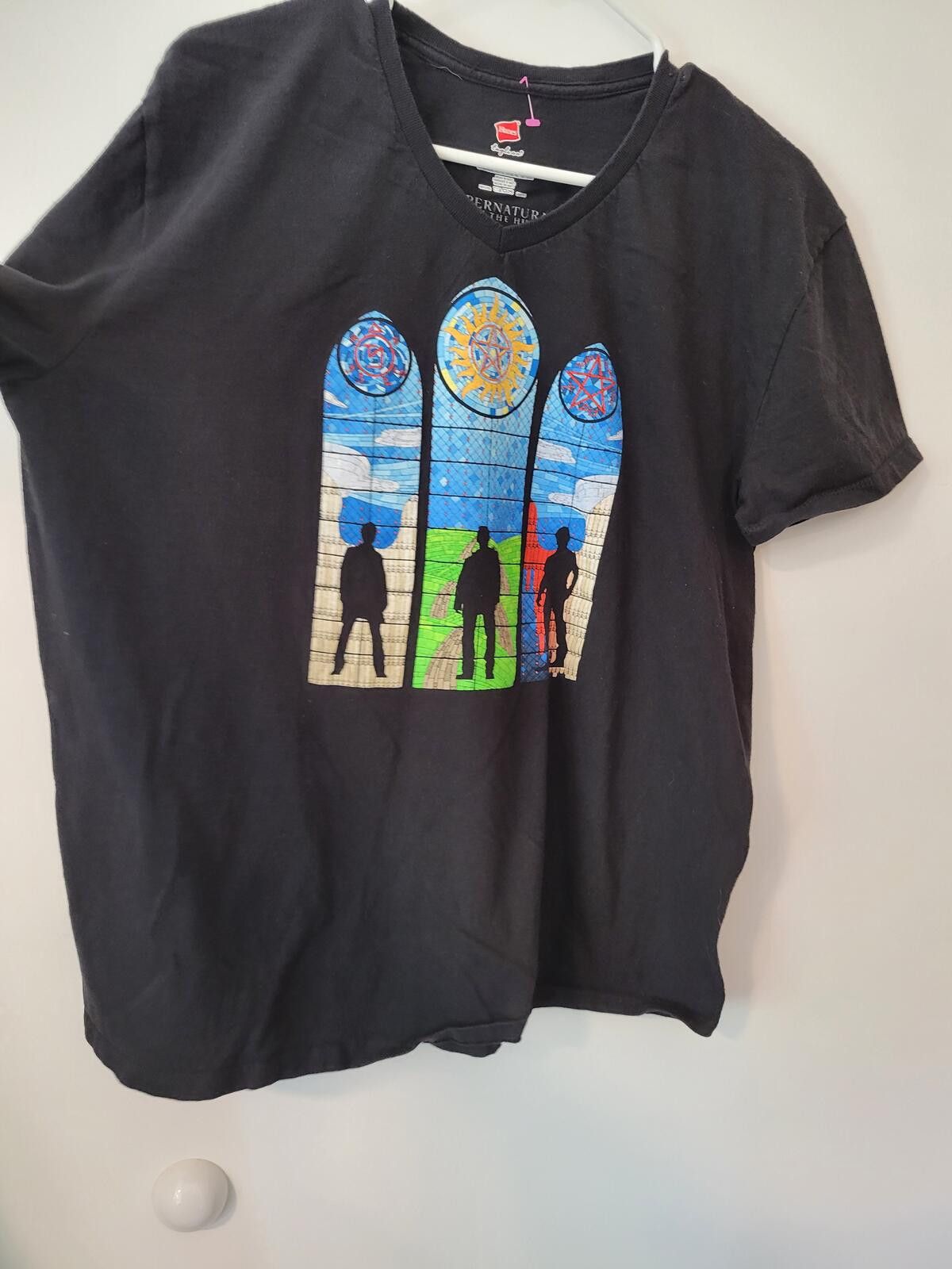 Other Supernatural Graphic Black T-Shirt with Stained Glass Design Size US XL / EU 56 / 4 - 2 Thumbnail