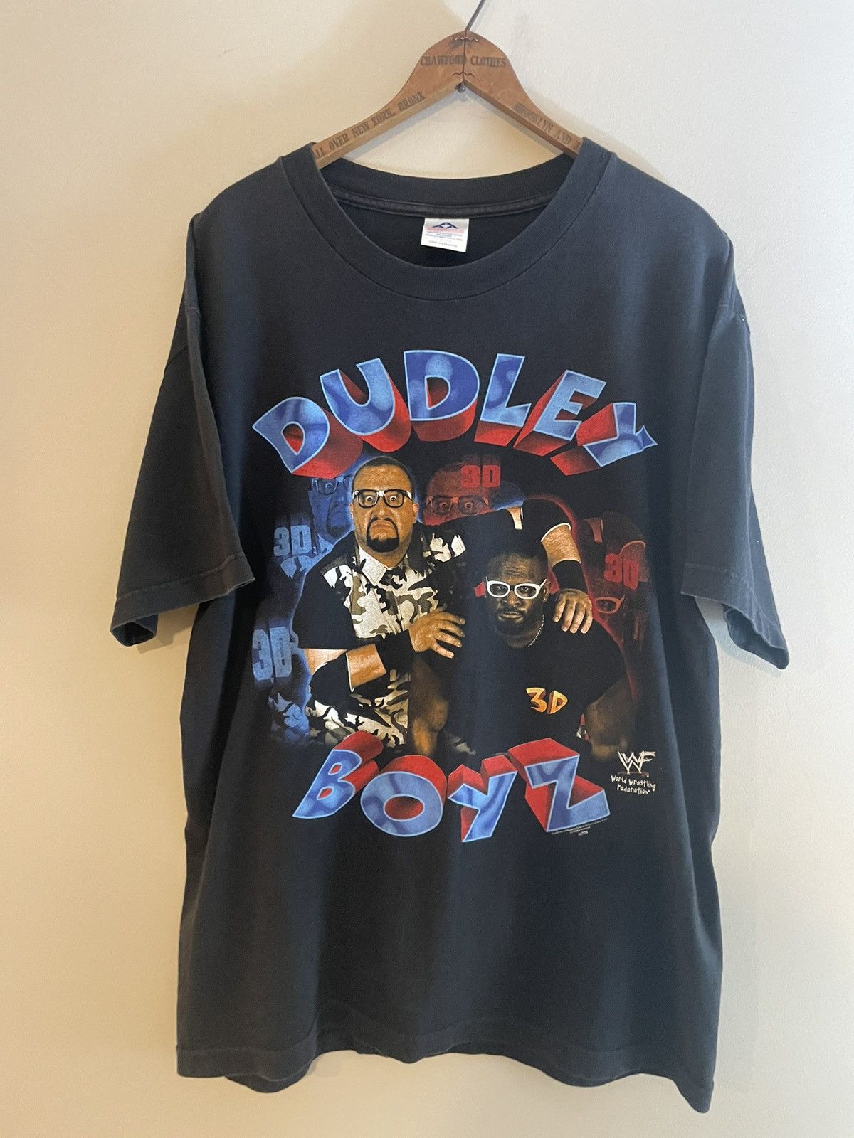 Image of Vintage 2000 Dudley Boyz Wwf T Shirt in Black, Men's (Size Large)