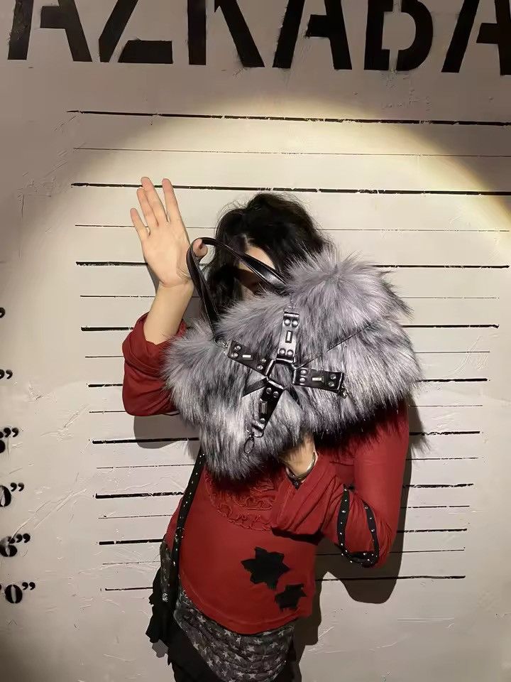 Y2K Faux Fur Punk Shoulder Tote Bag Unisex