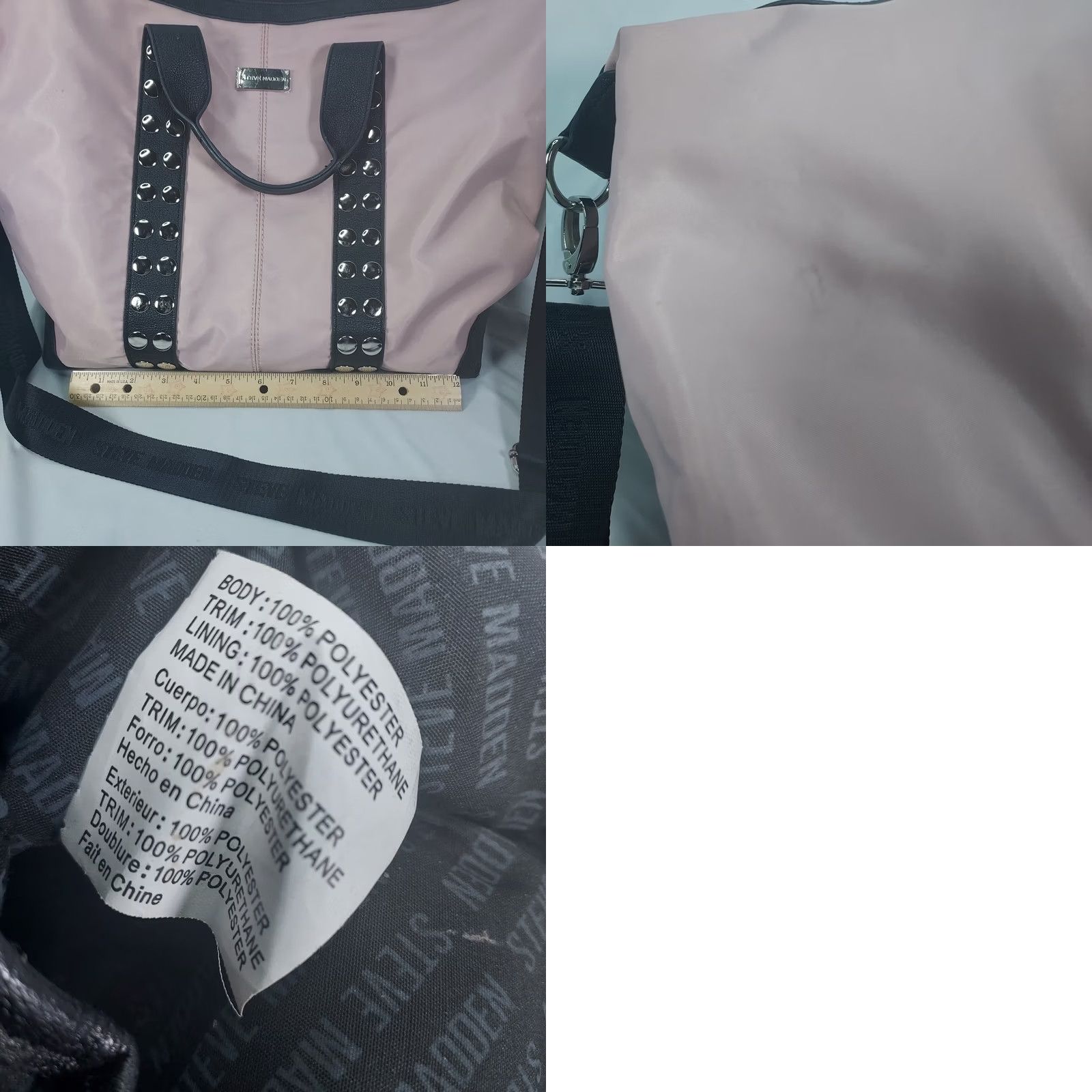 Steve Madden Steve Madden Pink Black Nylon Weekender Travel Duffel Bag Studded Handles Womens Large Quadrupled Size ONE SIZE - 8 Thumbnail