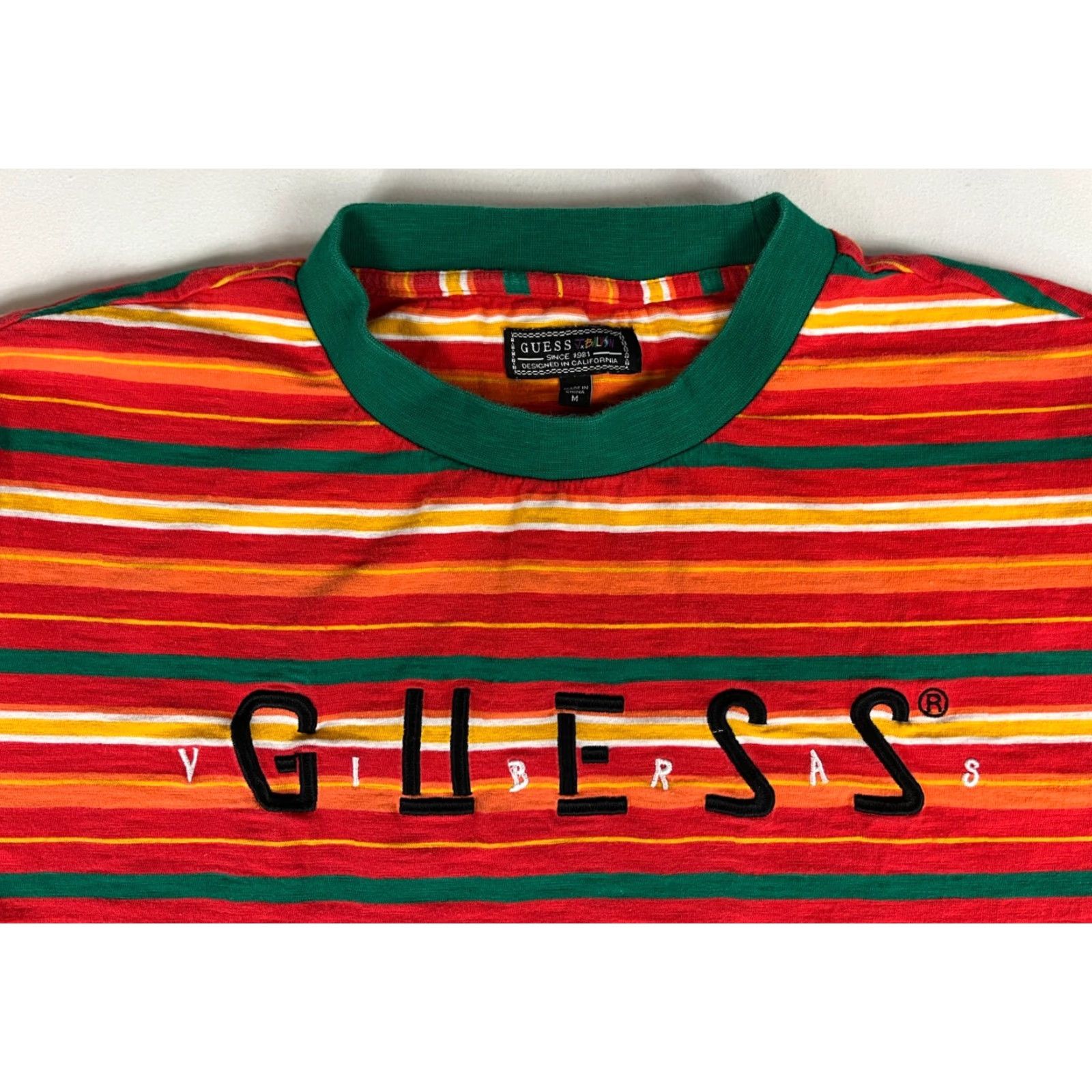 Guess GUESS T-Shirt Men's Vibras Striped Embroidered Sz M Multicolor Cotton Crew Neck Short Sleeve Embroidered Mens Size US M / EU 48-50 / 2 - 3 Thumbnail