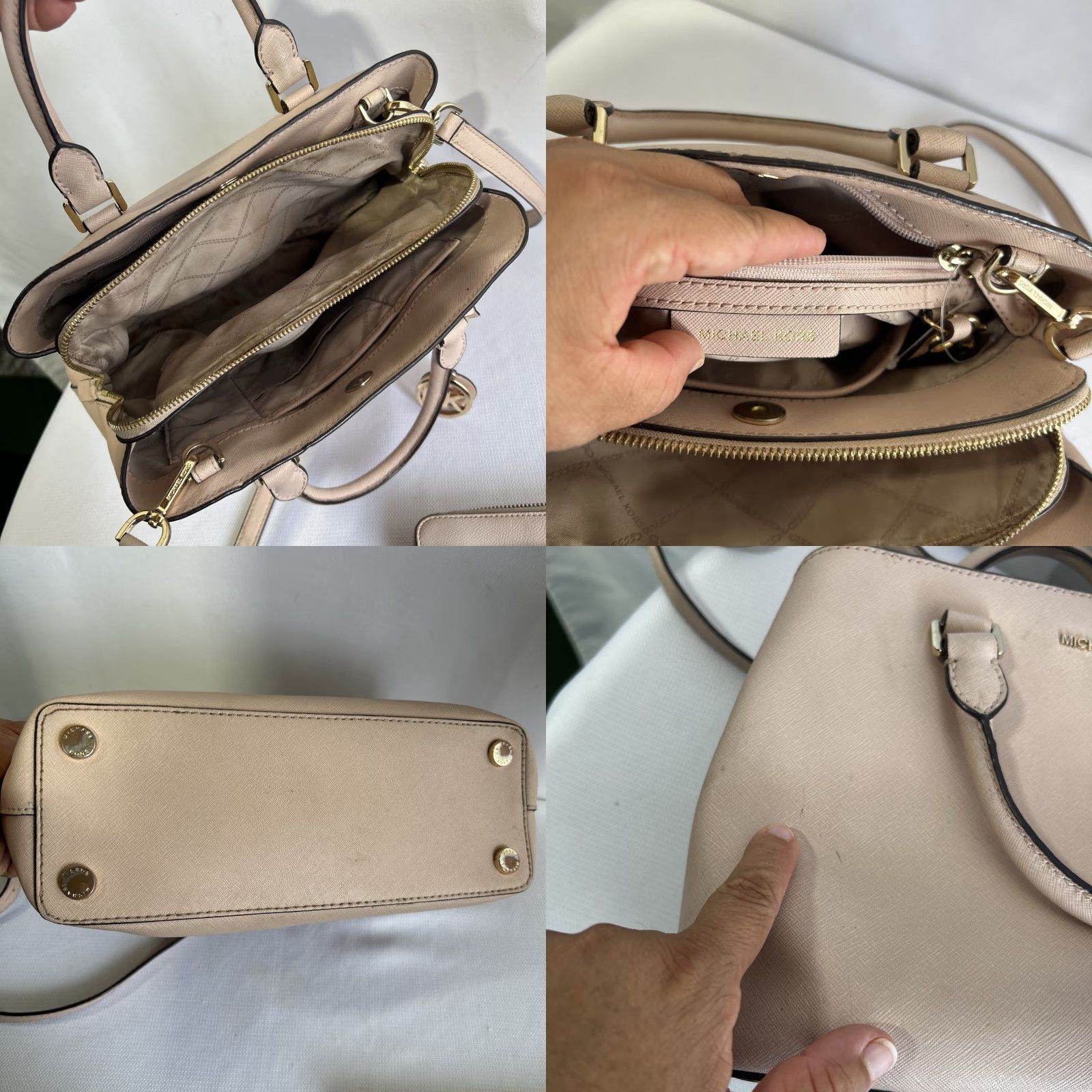 Michael Kors Michael Kors Savannah Saffiano Leather Bag Pink With Wallet Satchel Cross-Body Adjustable Strap Womens Medium Gray Leather Bag Charm Wallet Set) Size ONE SIZE - 9 Thumbnail