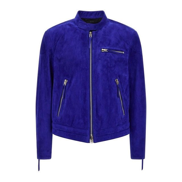 Tom Ford TOM FORD Blue Suede Biker Jacket New & Authentic (Men's size Size US XXL / EU 58 / 5 - 1 Thumbnail