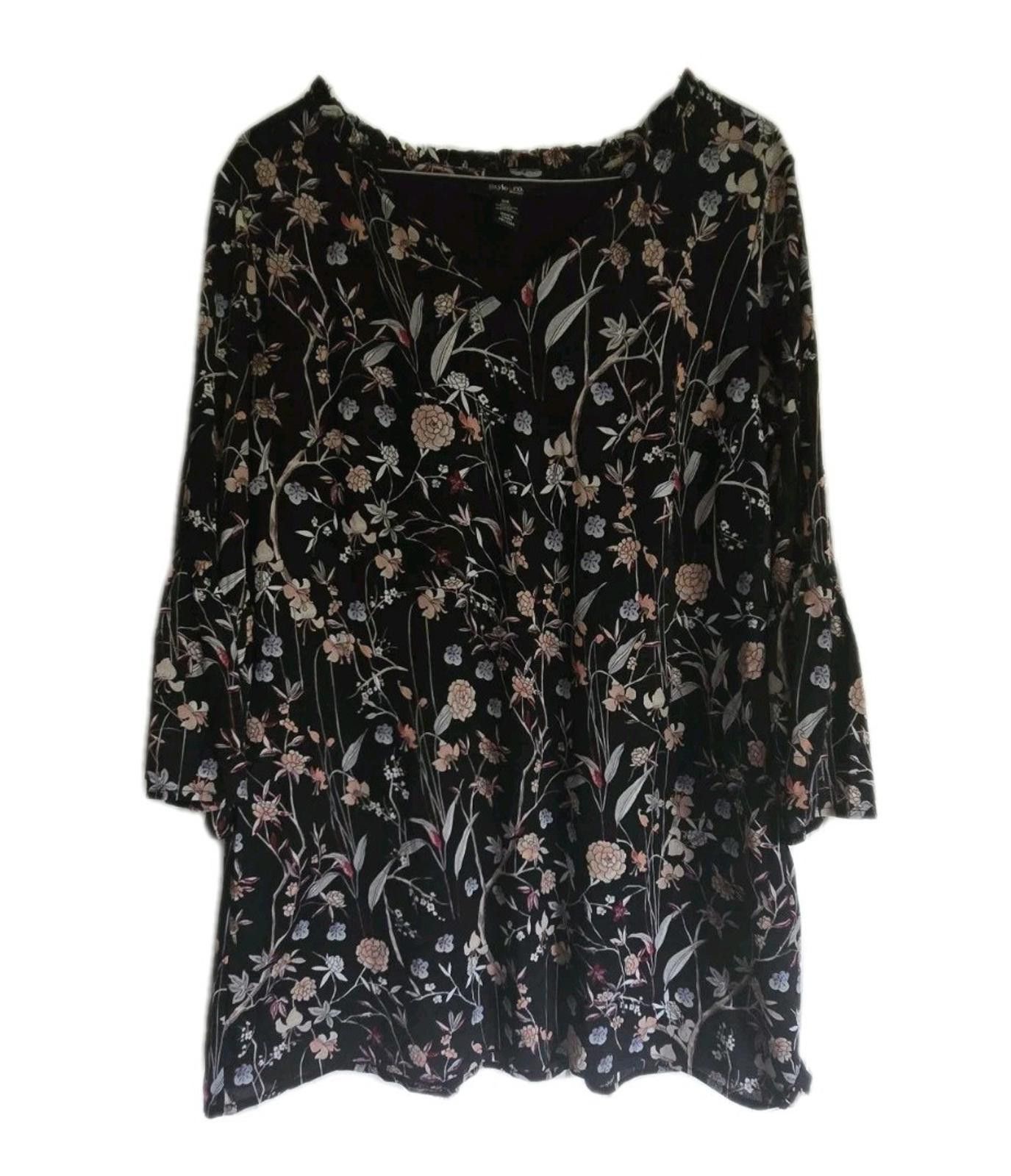 Style & Co Style & Co Women Womens Size 0X Blouse Top Shirt Black Flora Size L / US 10 / IT 46 - 1 Thumbnail