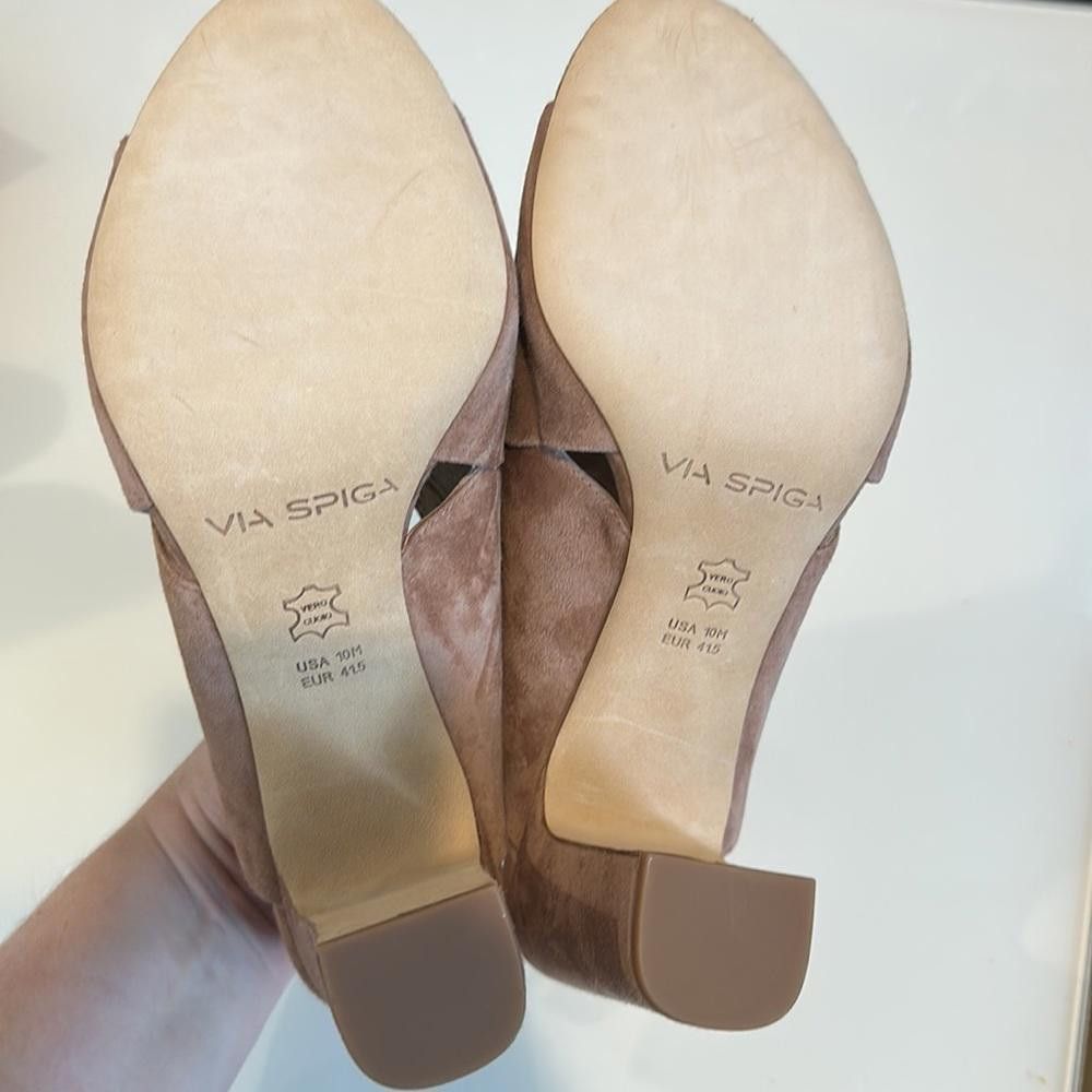 Designer Via Spiga Pink Beige Suede Chunky Heel Slingback Sandals 10 Size US 10 / IT 40 - 4 Thumbnail