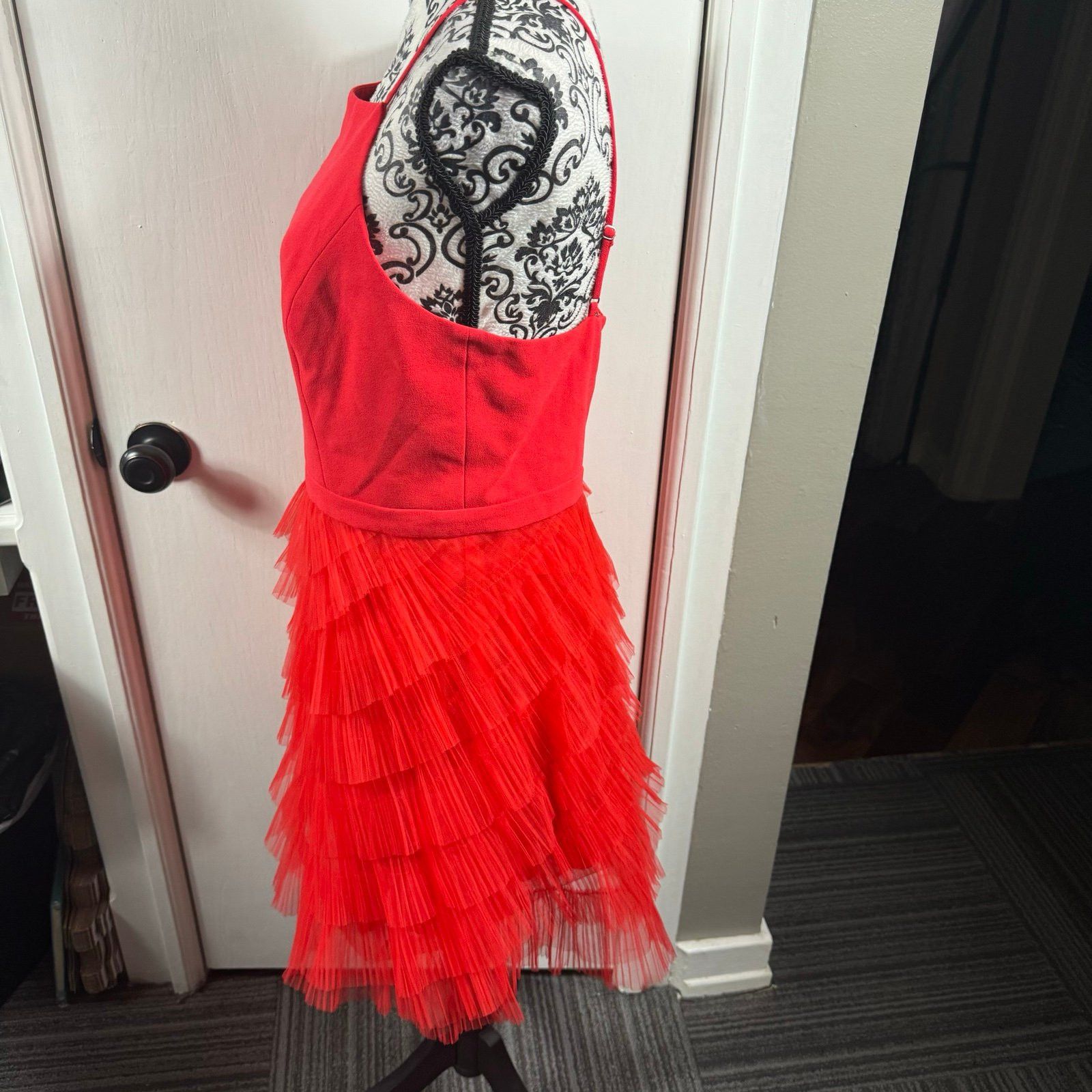 Bcbgmaxazria BCBMAXAZRIA Women's Red Tulle Mini Cassandra Party Dress Size L / US 10 / IT 46 - 7 Thumbnail