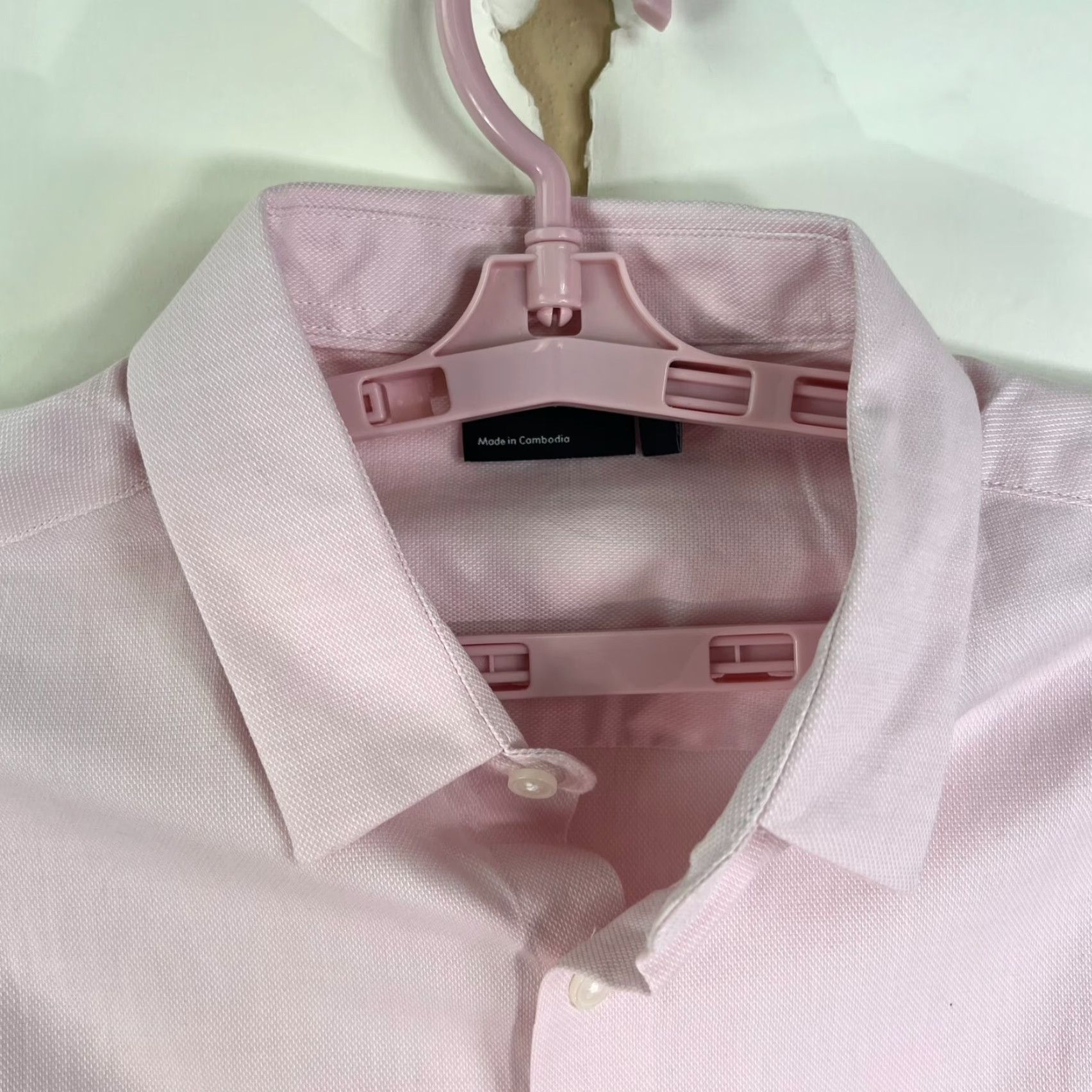 Asos ASOS Design Dress Button-Up Shirt Mens L Pink Cotton Blend Herringbone Knot Buttons 90s Style Mens Size 42R - 5 Thumbnail