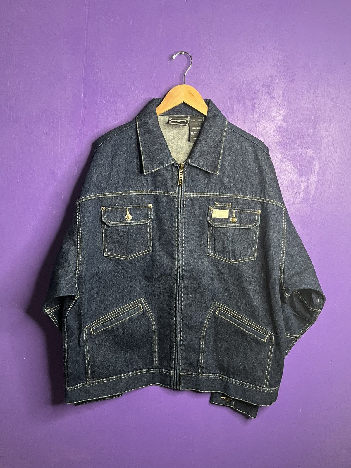 image of Early ‘00S Rocawear Logo Heavy Denim Jacket in Navy, Men's (Size 2XL)