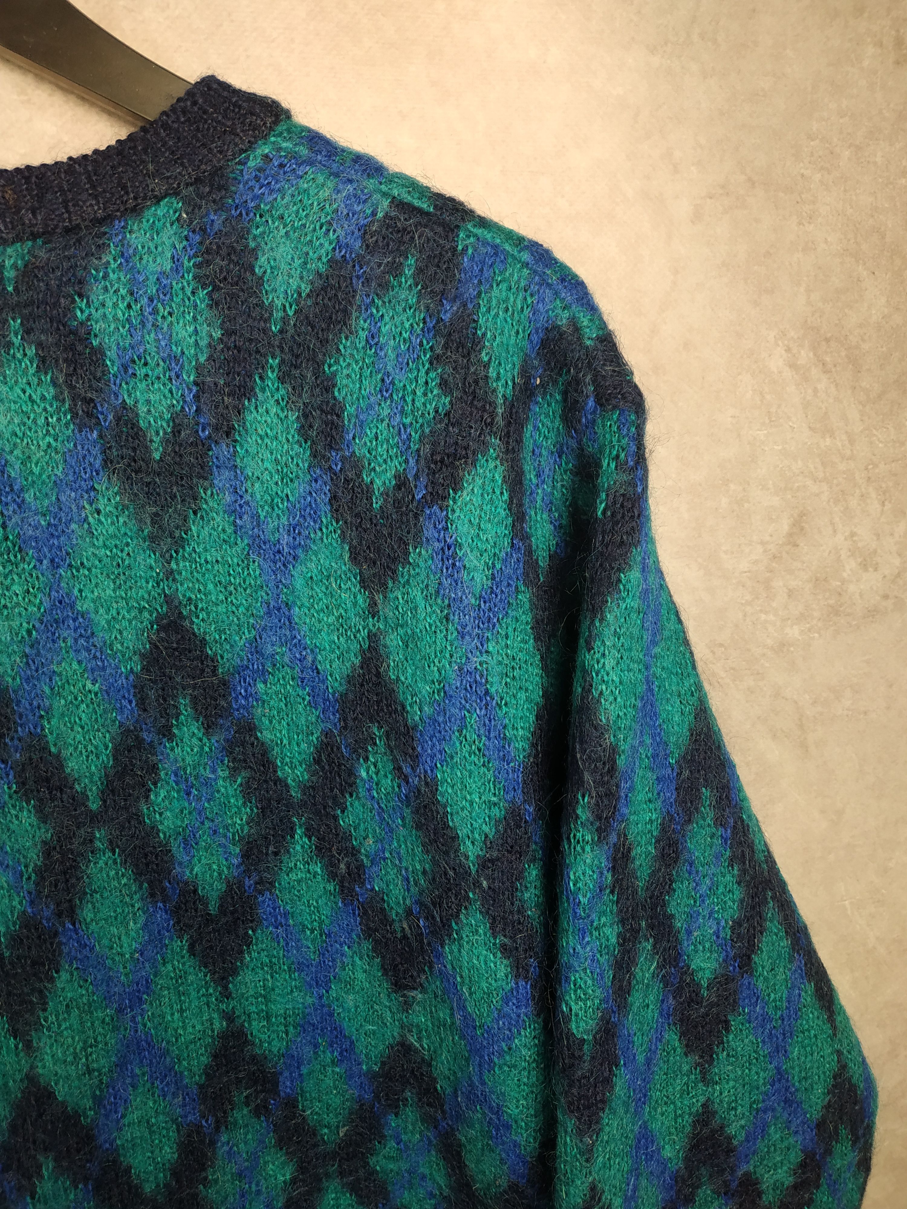 Dale Of Norway Edinburgh Vintage 80s Blue Mohair Argyle Cardigan Size L / US 10 / IT 46 - 11 Thumbnail