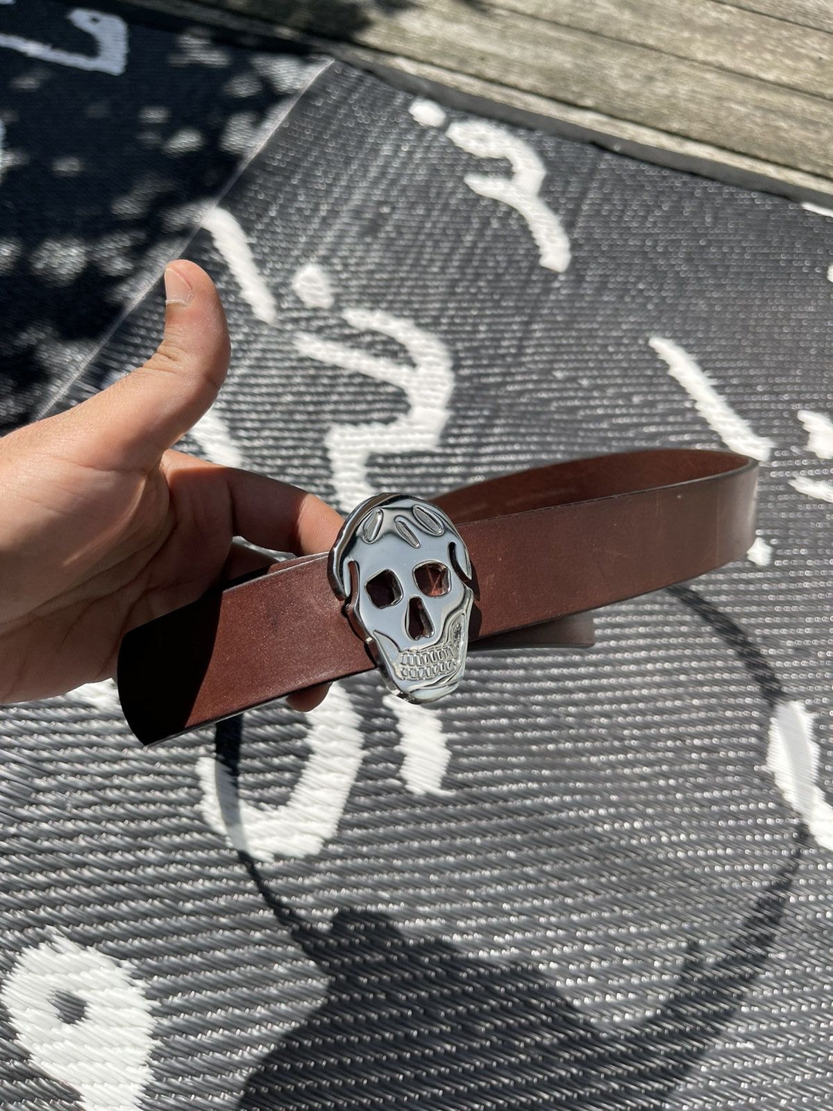 Alexander McQueen Alexander McQueen Brown Belt with Silver Skull Buckle Size 30 - 3 Thumbnail