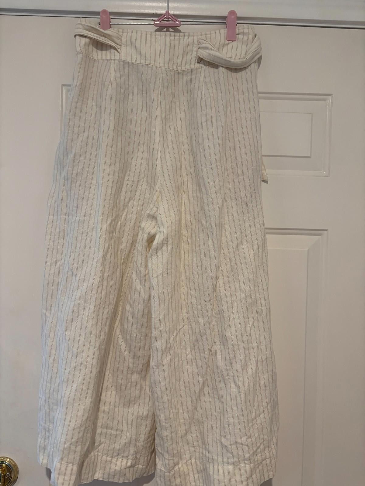Designer Womens Anthropologie wide leg capri cream cotton sz8. P Size 30" / US 8 / IT 44 - 2 Thumbnail