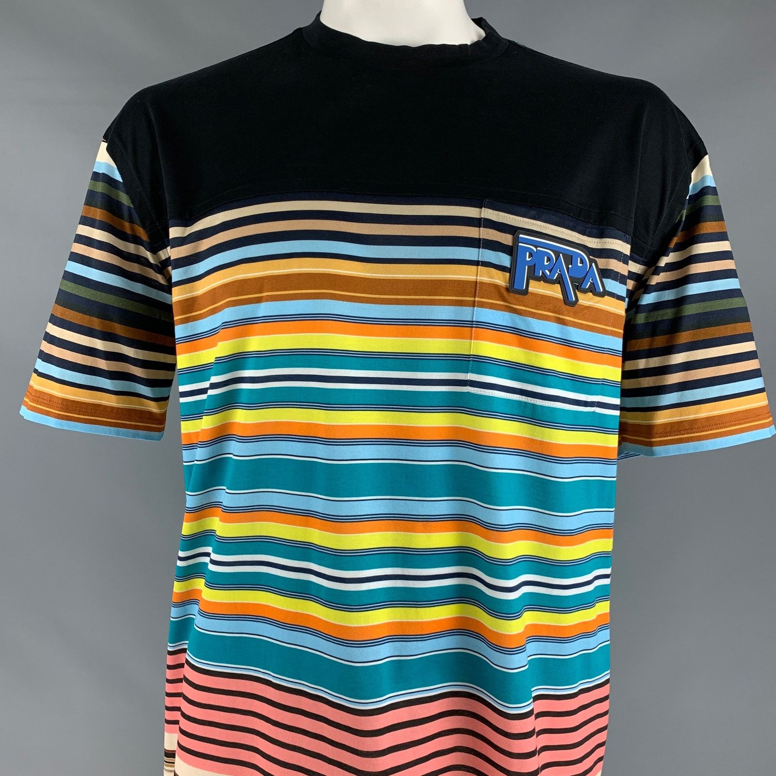 Prada PRADA XL Black Multi-Color Stripe Cotton Crew Neck T-shirt Size US XL / EU 56 / 4 - 3 Thumbnail