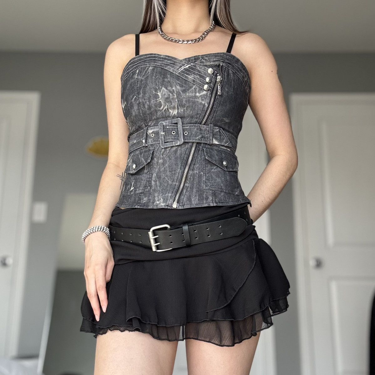 Other Asymmetrical Zip Belted Cargo Corset Top Stonewashed Grey Size S / US 4 / IT 40 - 14 Thumbnail