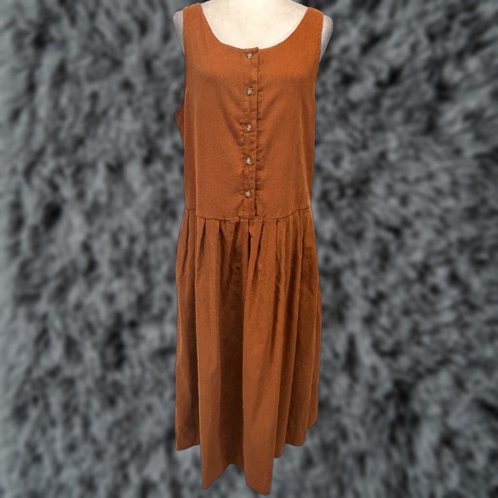 Vintage VINTAGE Fenwick Corduroy Jumper Midi Dress Sz 14 Women’s Pockets Sleeveless Made USA Burnt Orange 1990s Modest Womens Size XL / US 12-14 / IT 48-50 - 1 Thumbnail