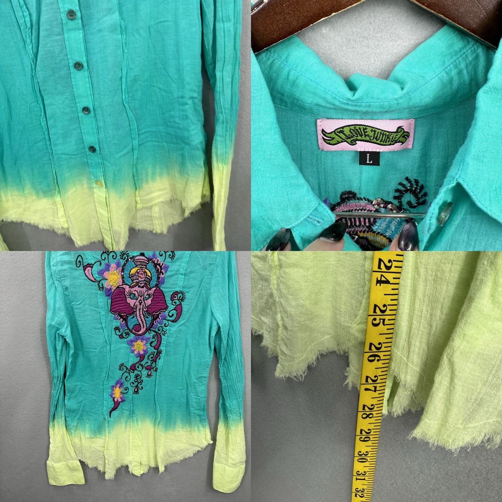 Vintage Love Junkie Blouse Womens Large Ganesha Elephant Ombre Embellished Gauze Long Size L / US 10 / IT 46 - 8 Thumbnail