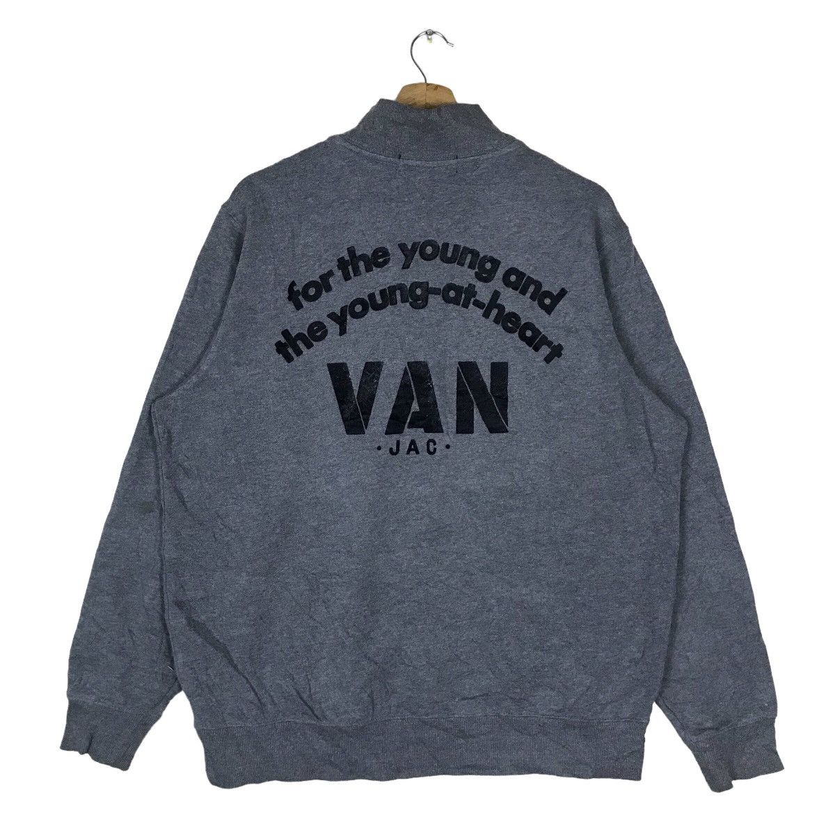 image of Vintage Van Jac Quarter Zip Pullover Jumper Sweatshirt in Grey, Men's (Size XL)
