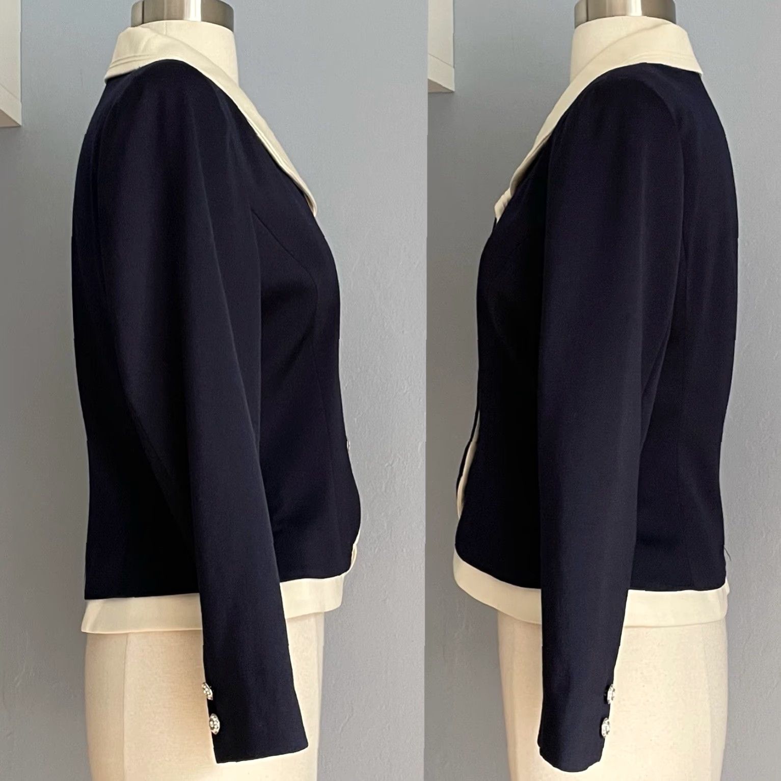 Vintage VINTAGE Courreges 80’s Jacket & Skirt Suit Wool Navy w/Rhinestone Buttons S Size 28" / US 6 / IT 42 - 4 Thumbnail