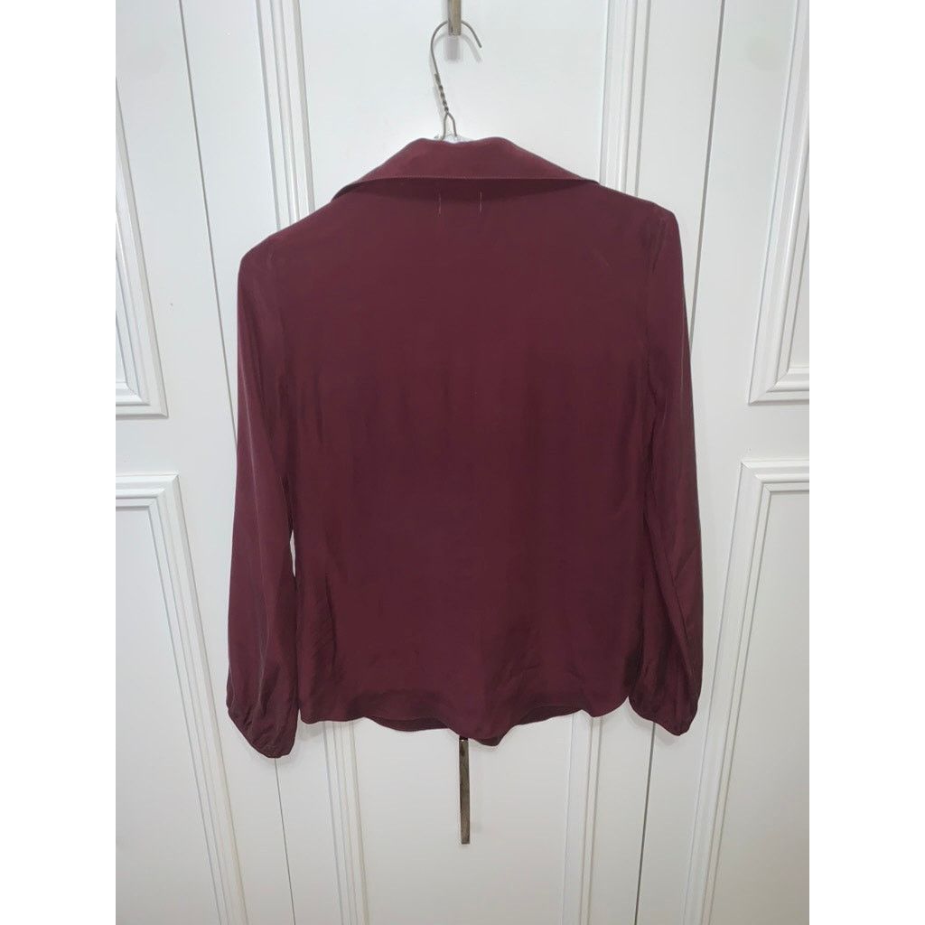 Frame FRAME Women's Lace-Up Silk Blouse Red Collared Long Sleeve Size XS / US 0-2 / IT 36-38 - 8 Thumbnail