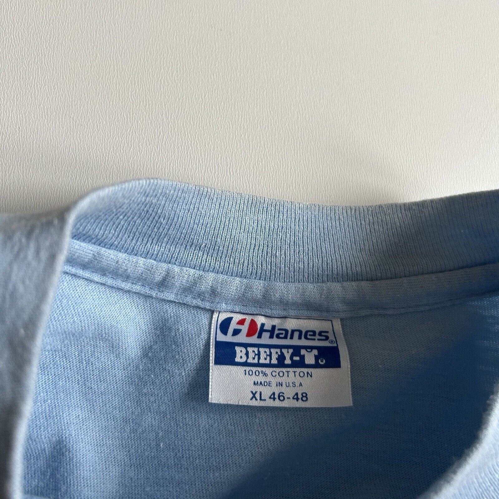 Vintage Vintage 90s USA Flag America T Shirt XL Blue Hanes Beefy T Size US XL / EU 56 / 4 - 9 Thumbnail