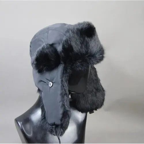 Other Warm Natural Rabbit Fur Bomber Hat With Earflaps Size ONE SIZE - 1 Thumbnail