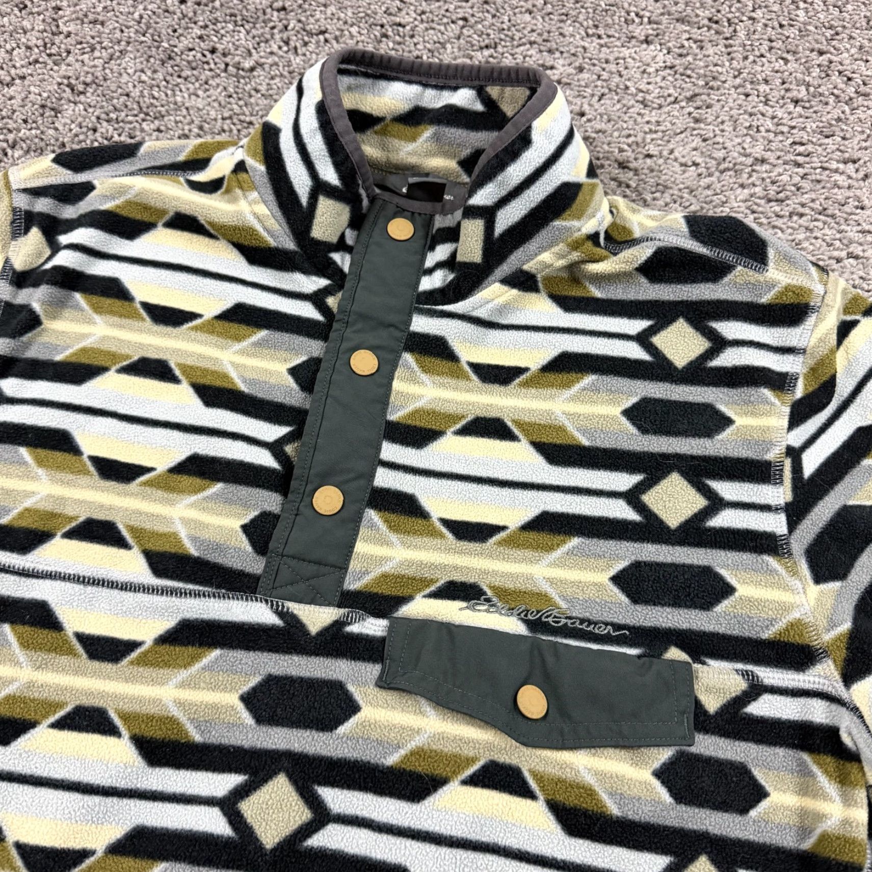 Eddie Bauer VINTAGE Eddie Bauer Sweater Mens M Green Geometric Fleece Pullover Aztec Quarter Snap Mock Neck Pockets Pullover Casual Outdoor 90s Mens Size US M / EU 48-50 / 2 - 2 Thumbnail