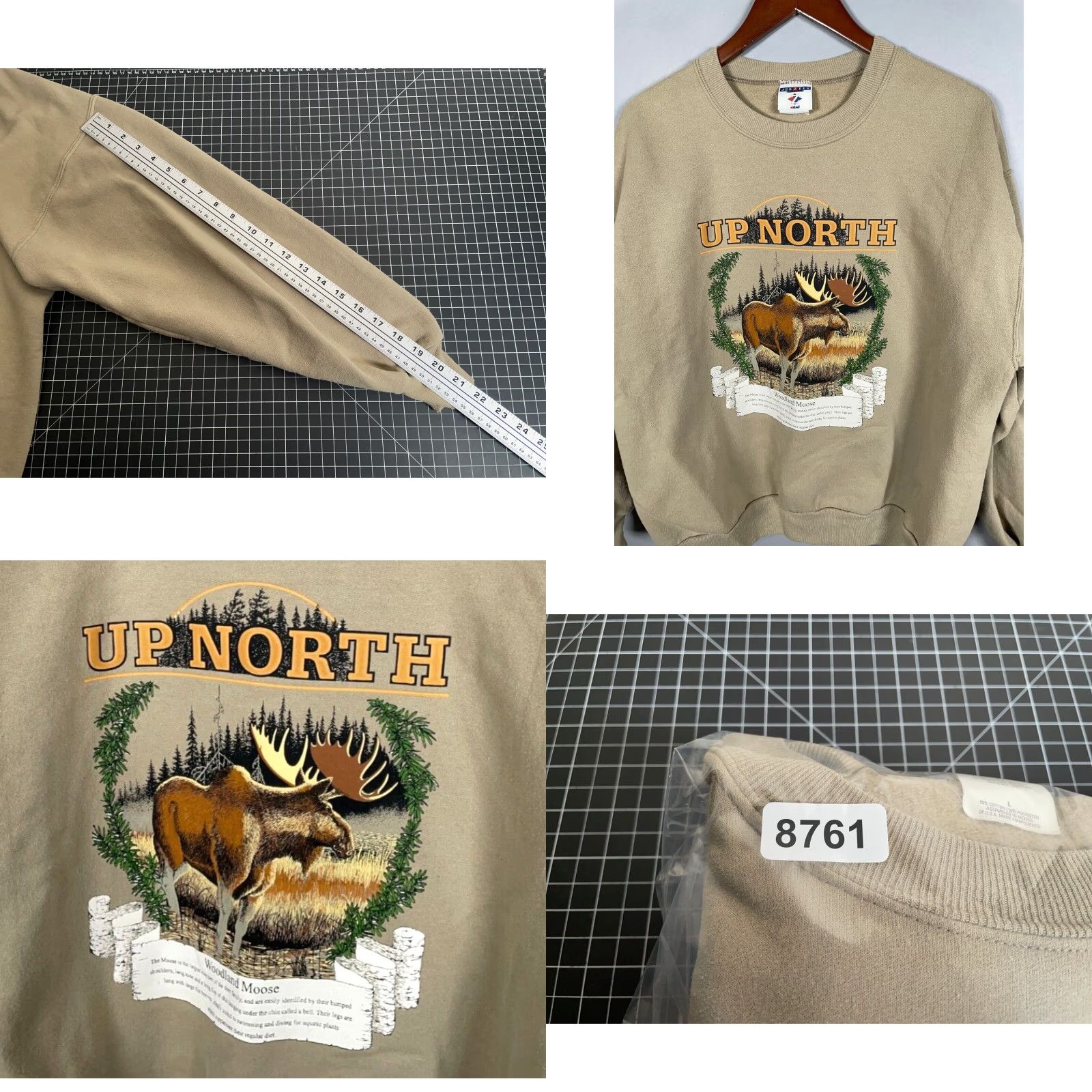Jerzees VTG Jerzees Up North Woodland Moose Print Sweatshirt Large Beige 50/50 Tag Men's Size US L / EU 52-54 / 3 - 8 Thumbnail