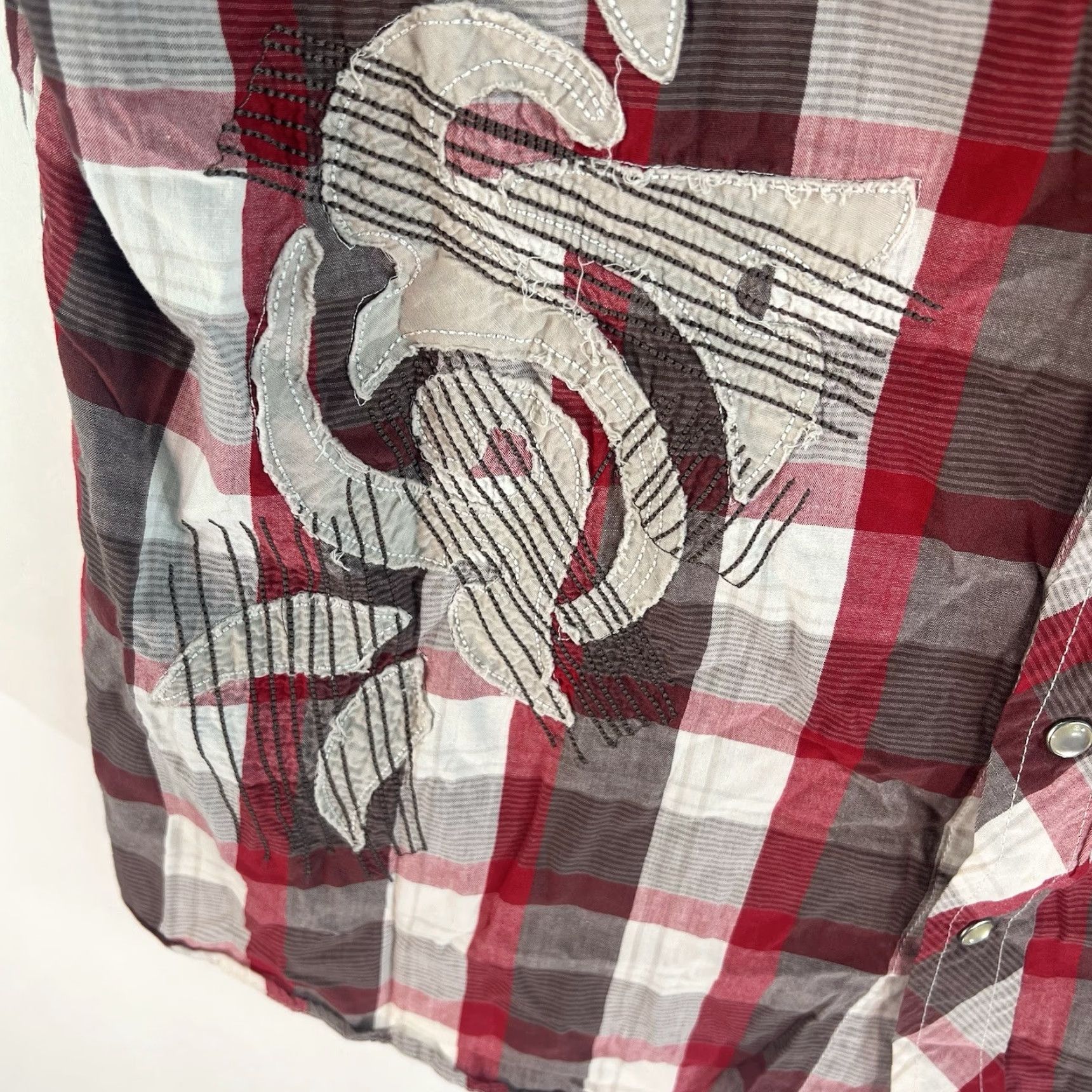 Vintage Tin Haul Shirt Embroidered Pearl Snap Plaid Shirt Mens XL Red Short Sleeve Classic Western Cowboy Cotton Button-Up Mens XL Red Pearl Snap Plaid Shirt Size US XL / EU 56 / 4 - 4 Thumbnail