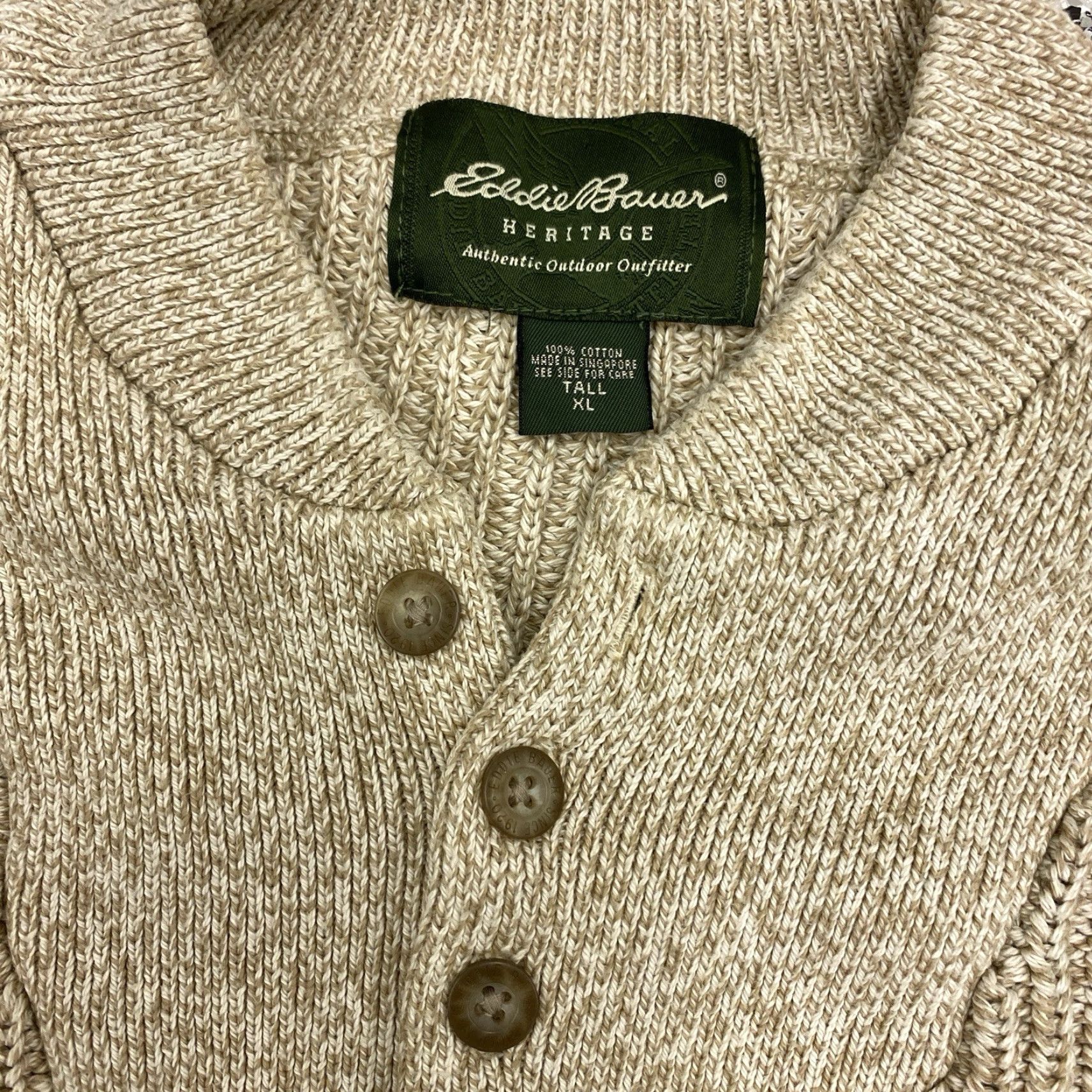 Eddie Bauer Eddie Bauer Heritage Sweater Men XLT 1/4 Button Henley Cotton Cable Knit Beige Breathing Heavyweight Bohemian Classic Designer Outdoor Hiking Mens Size US XL / EU 56 / 4 - 2 Thumbnail
