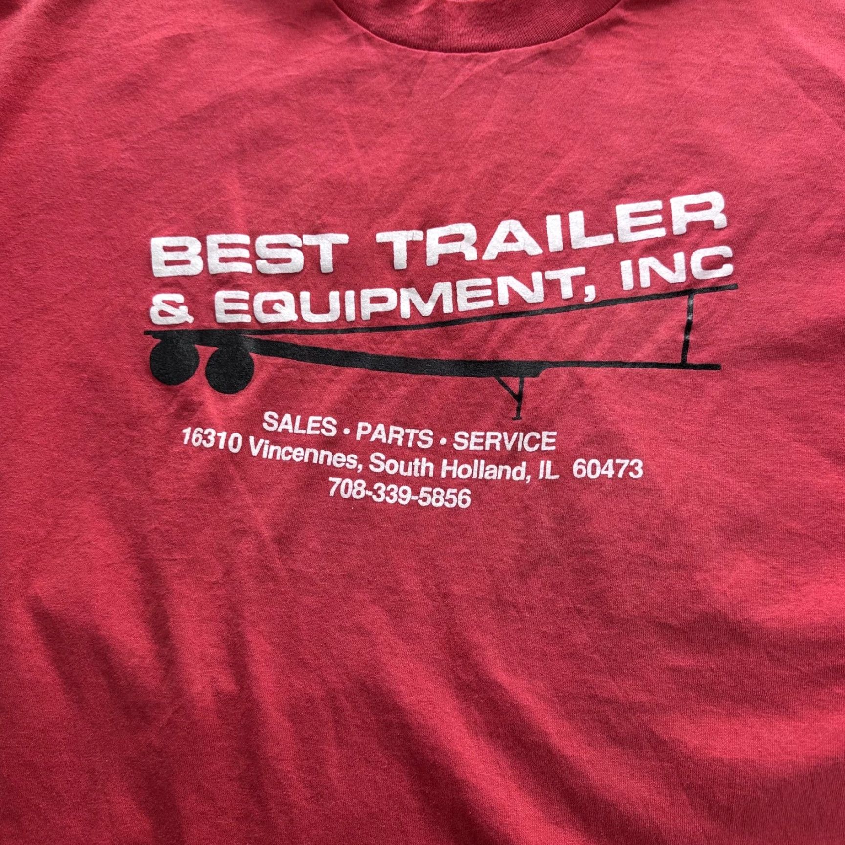 Hanes VINTAGE Hanes T-Shirt Mens XL Red Graphic Print 50/50 90s Promo Best Trailer Equipment Shirt Mens Red Hanes 50/50 Promo 90s Size US XL / EU 56 / 4 - 2 Thumbnail